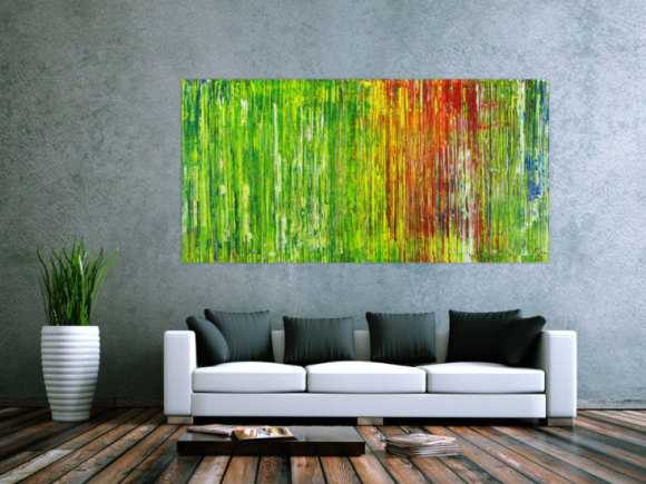 Abstraktes Acrylbild in grün rot gelb blau Spachteltechnik abstrakt expressionistisch Modern Art