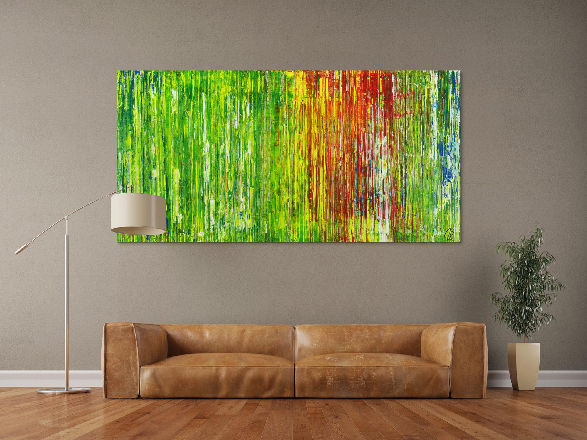 Abstraktes Acrylbild in grün rot gelb blau Spachteltechnik abstrakt expressionistisch Modern Art