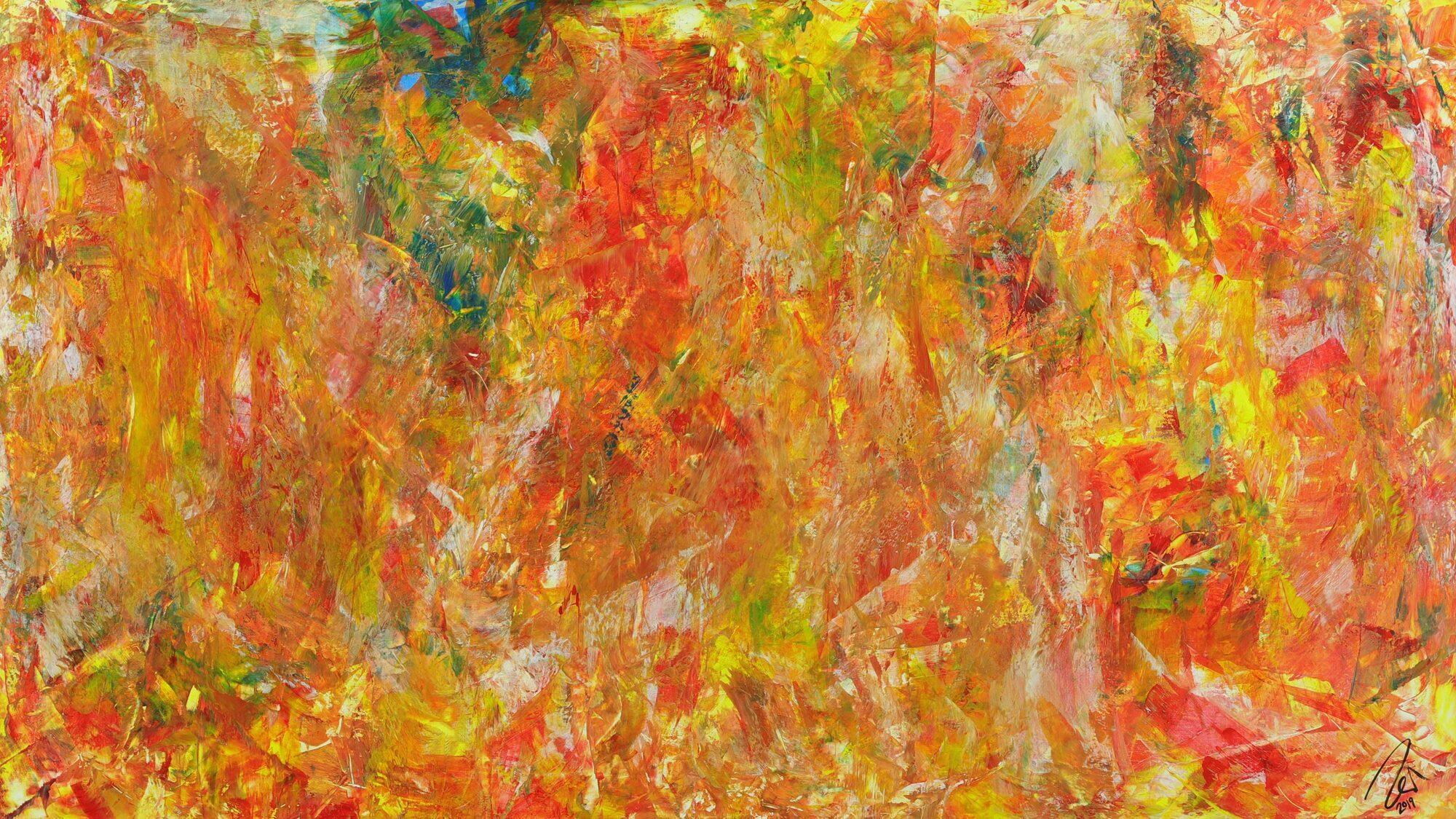 Abstraktes Acrylbild Spachteltechnik Modern Art orange gelb zeitgenössische Kunst handgemalt