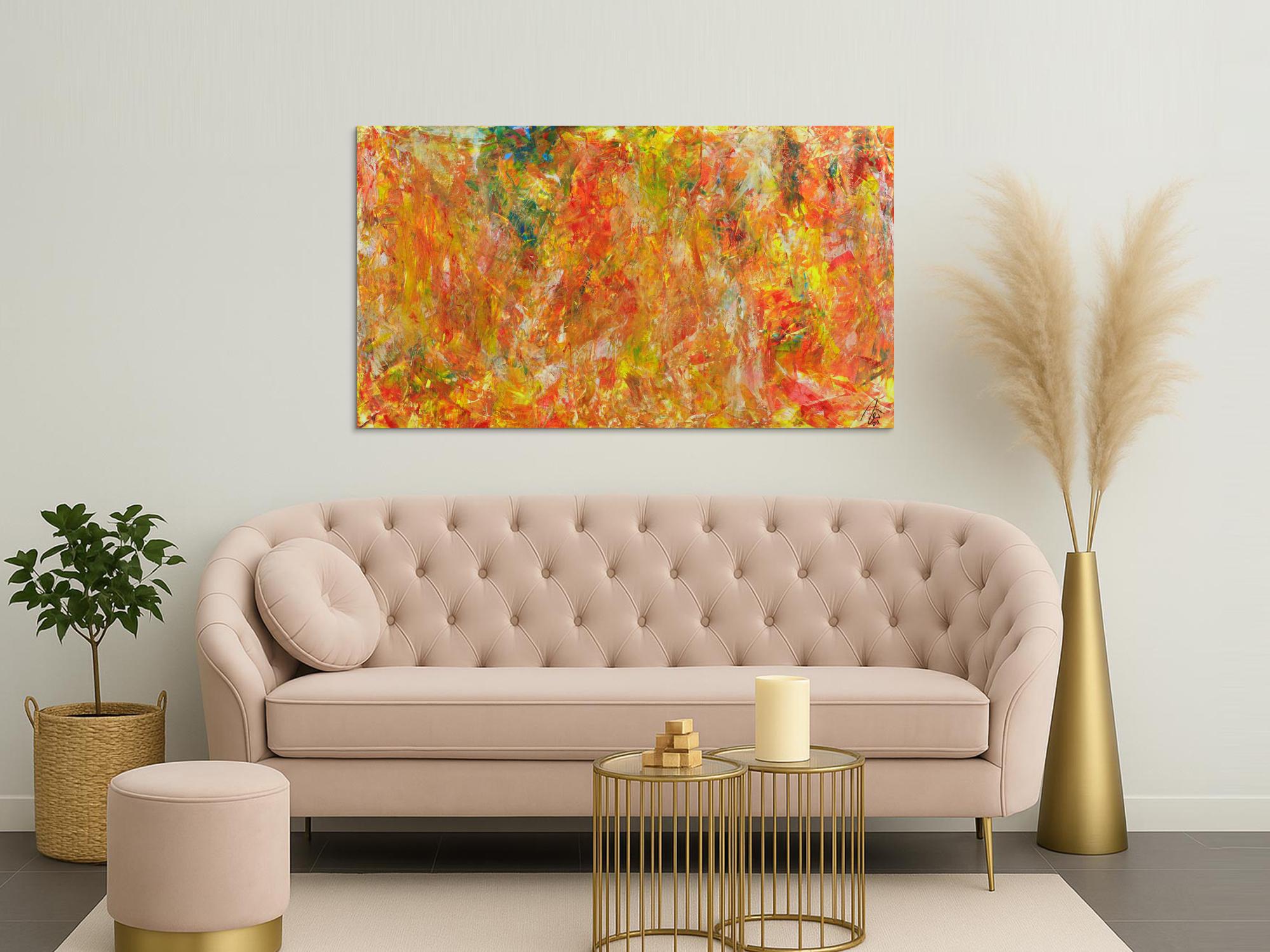 Abstraktes Acrylbild Spachteltechnik Modern Art orange gelb zeitgenössische Kunst handgemalt