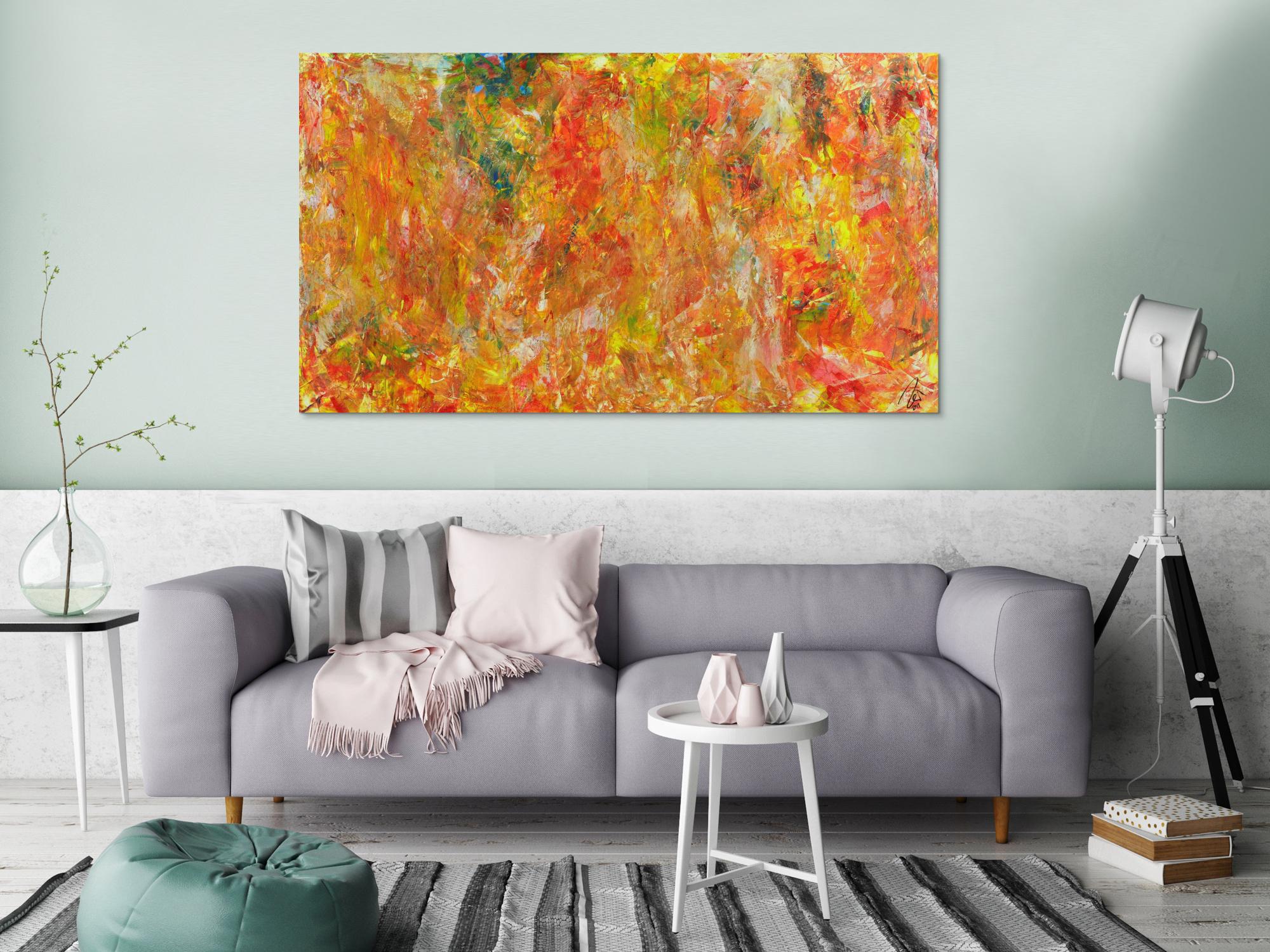 Abstraktes Acrylbild Spachteltechnik Modern Art orange gelb zeitgenössische Kunst handgemalt