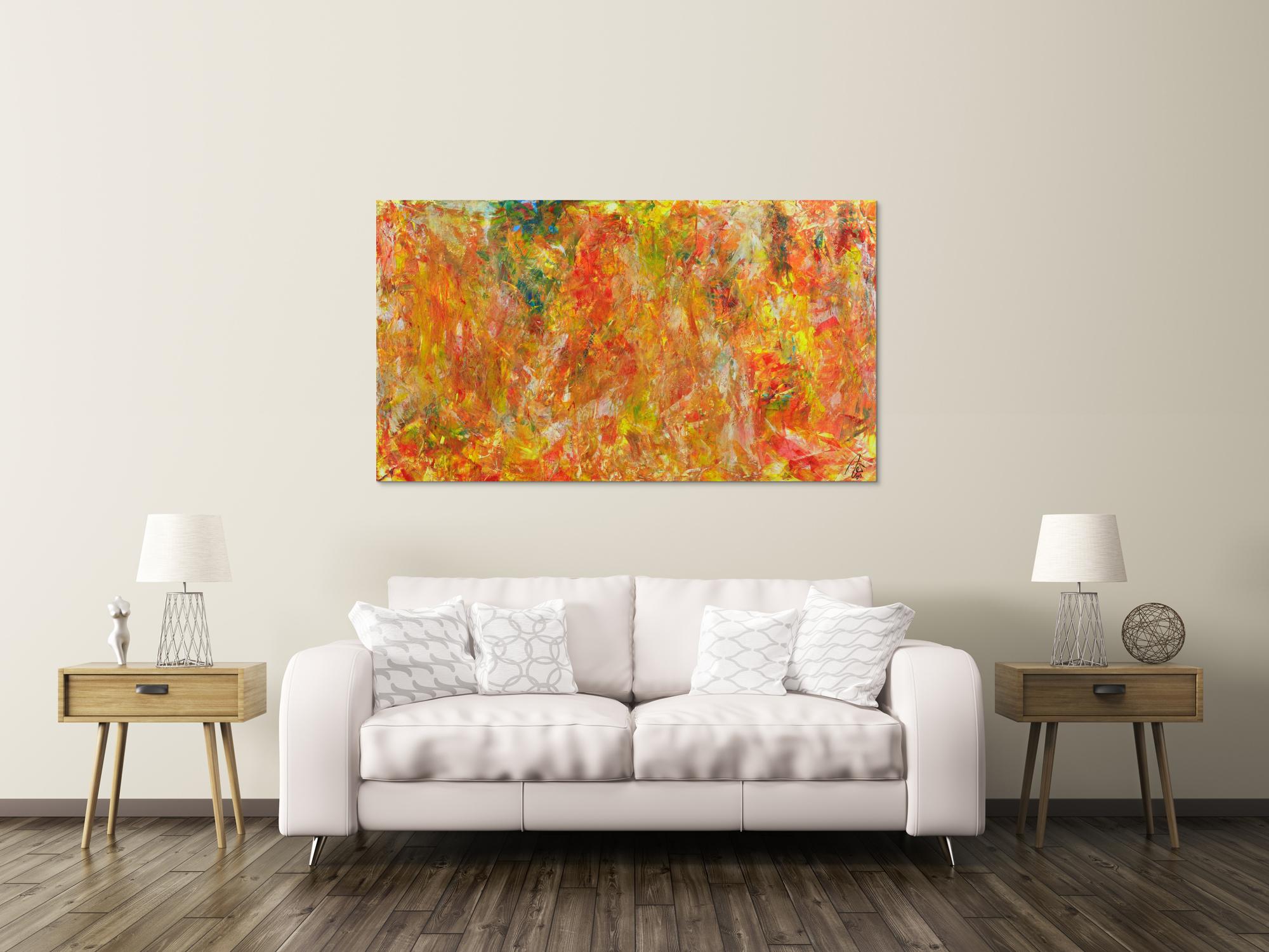 Abstraktes Acrylbild Spachteltechnik Modern Art orange gelb zeitgenössische Kunst handgemalt