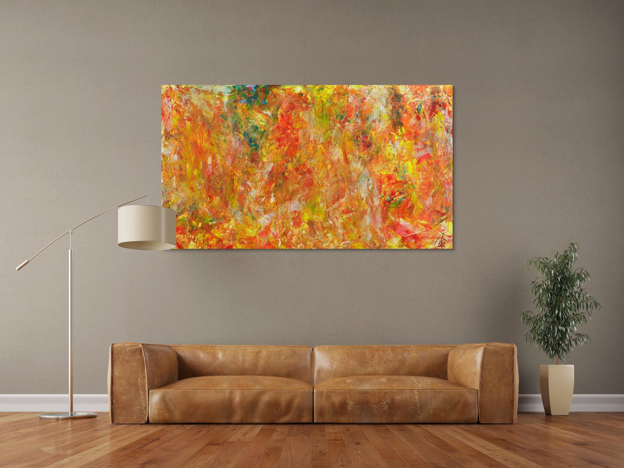 Abstraktes Acrylbild Spachteltechnik Modern Art orange gelb zeitgenössische Kunst handgemalt