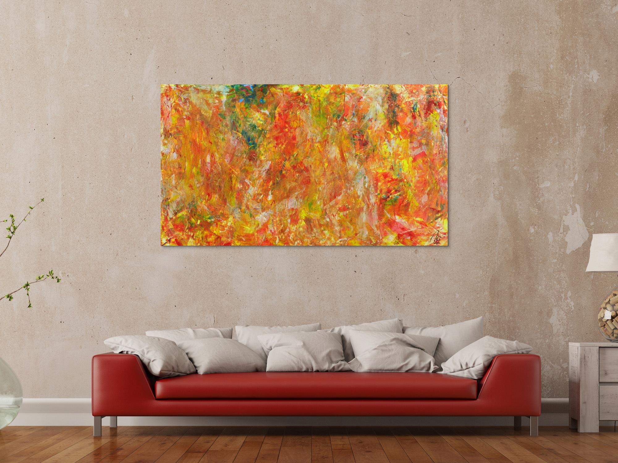 Abstraktes Acrylbild Spachteltechnik Modern Art orange gelb zeitgenössische Kunst handgemalt