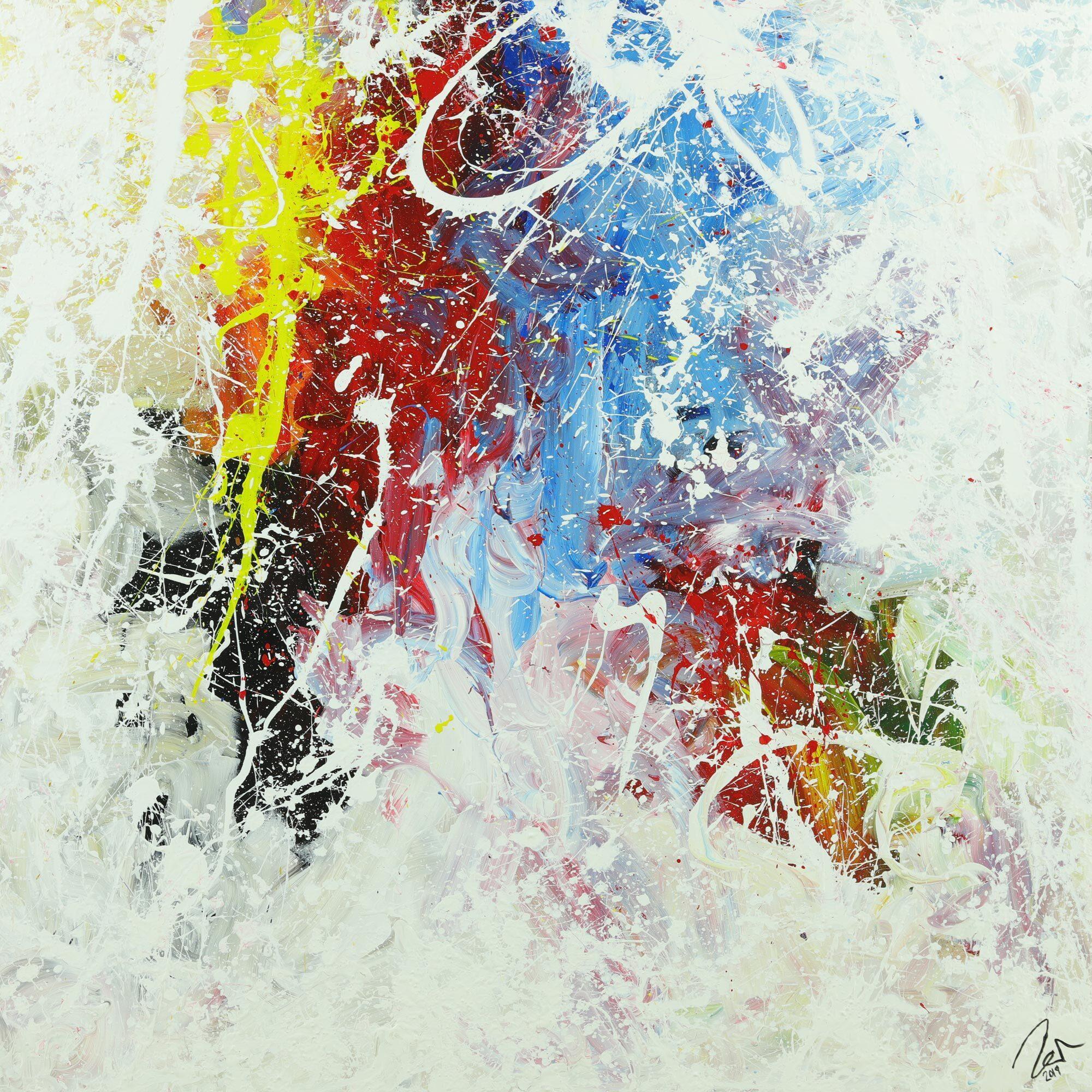 Acrylbild Action Painting helle Farben bunt handgemalt zeitgenössisch abstrakt expressionistisch