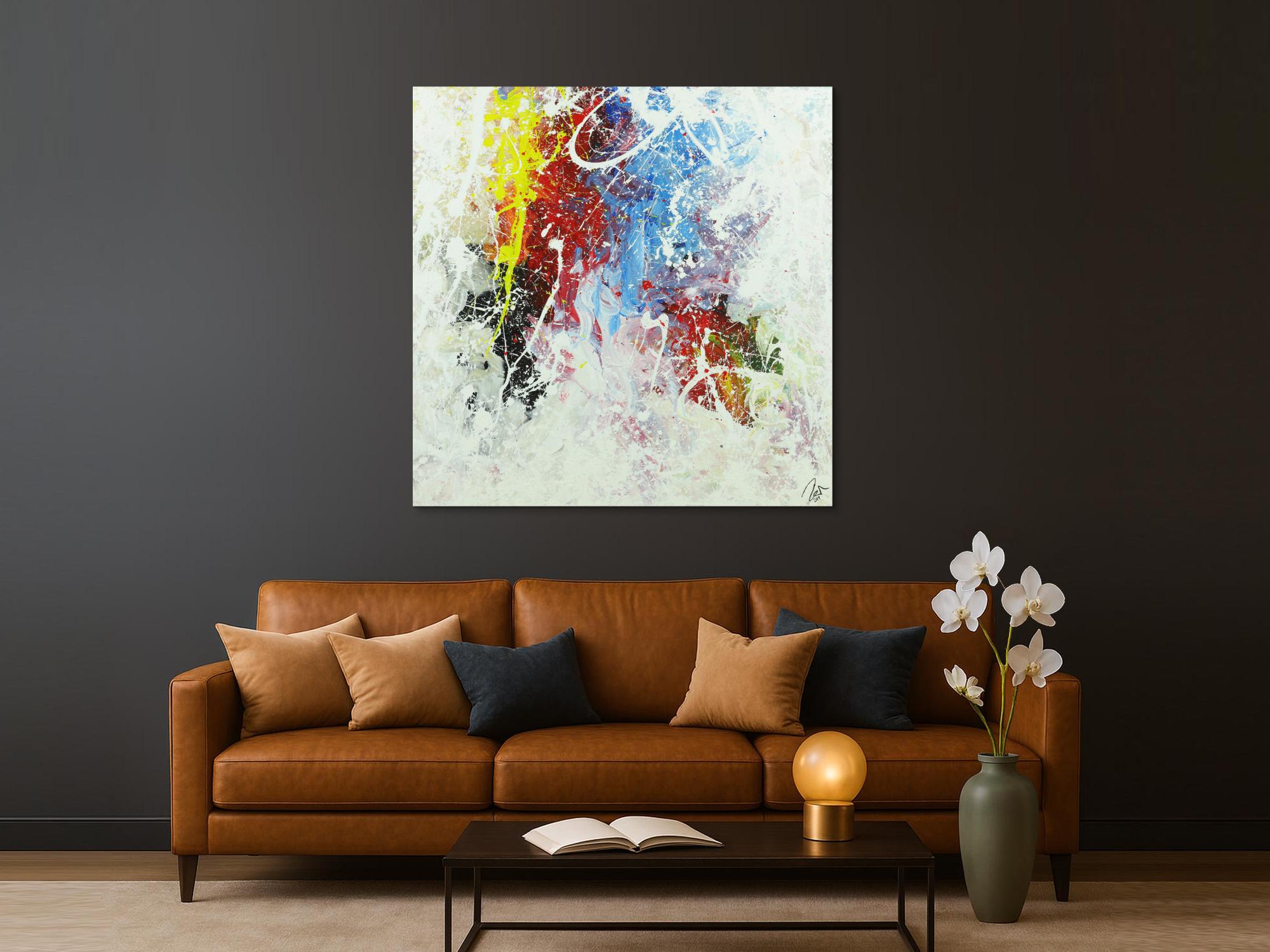 Acrylbild Action Painting helle Farben bunt handgemalt zeitgenössisch abstrakt expressionistisch