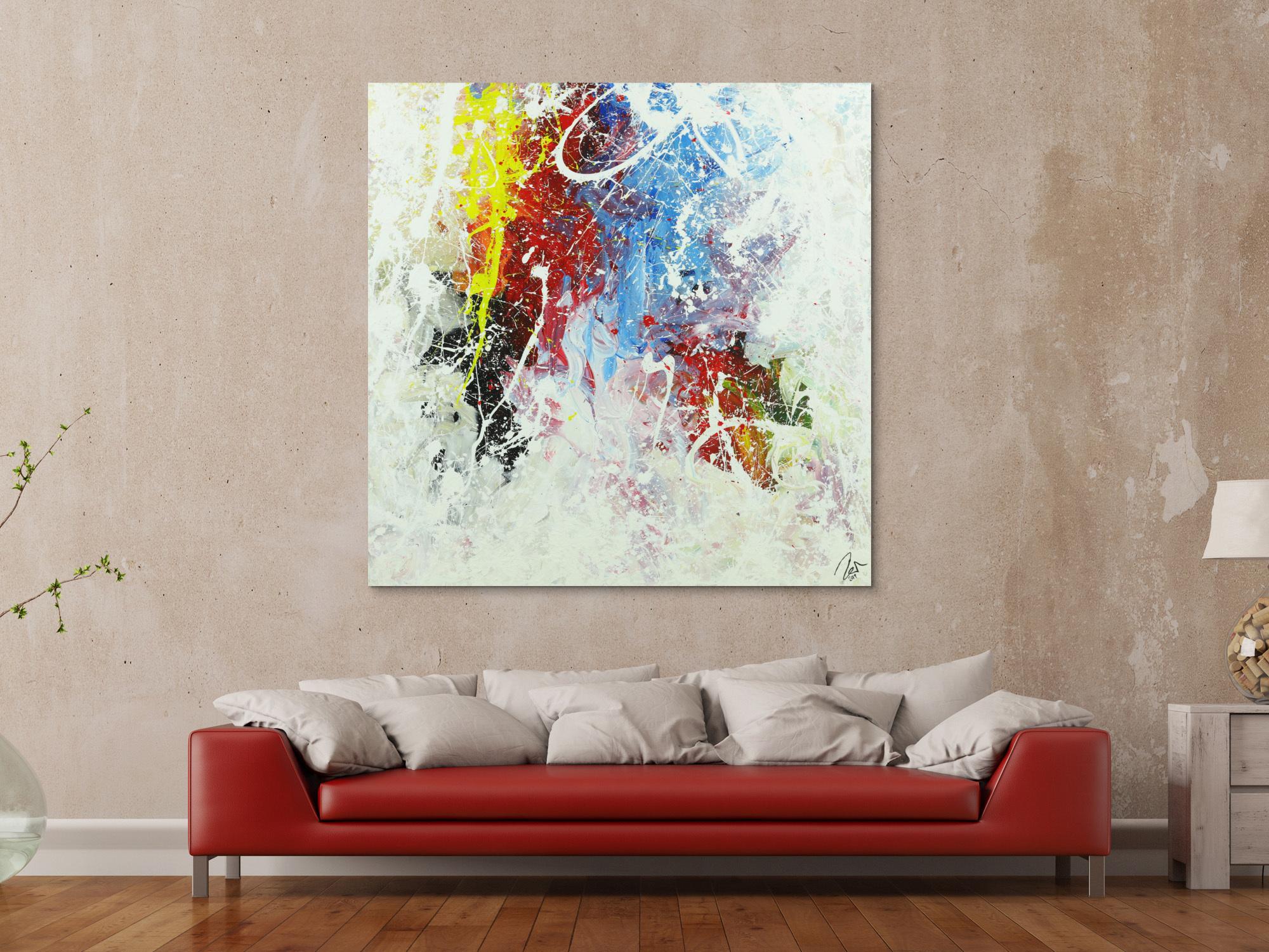 Acrylbild Action Painting helle Farben bunt handgemalt zeitgenössisch abstrakt expressionistisch