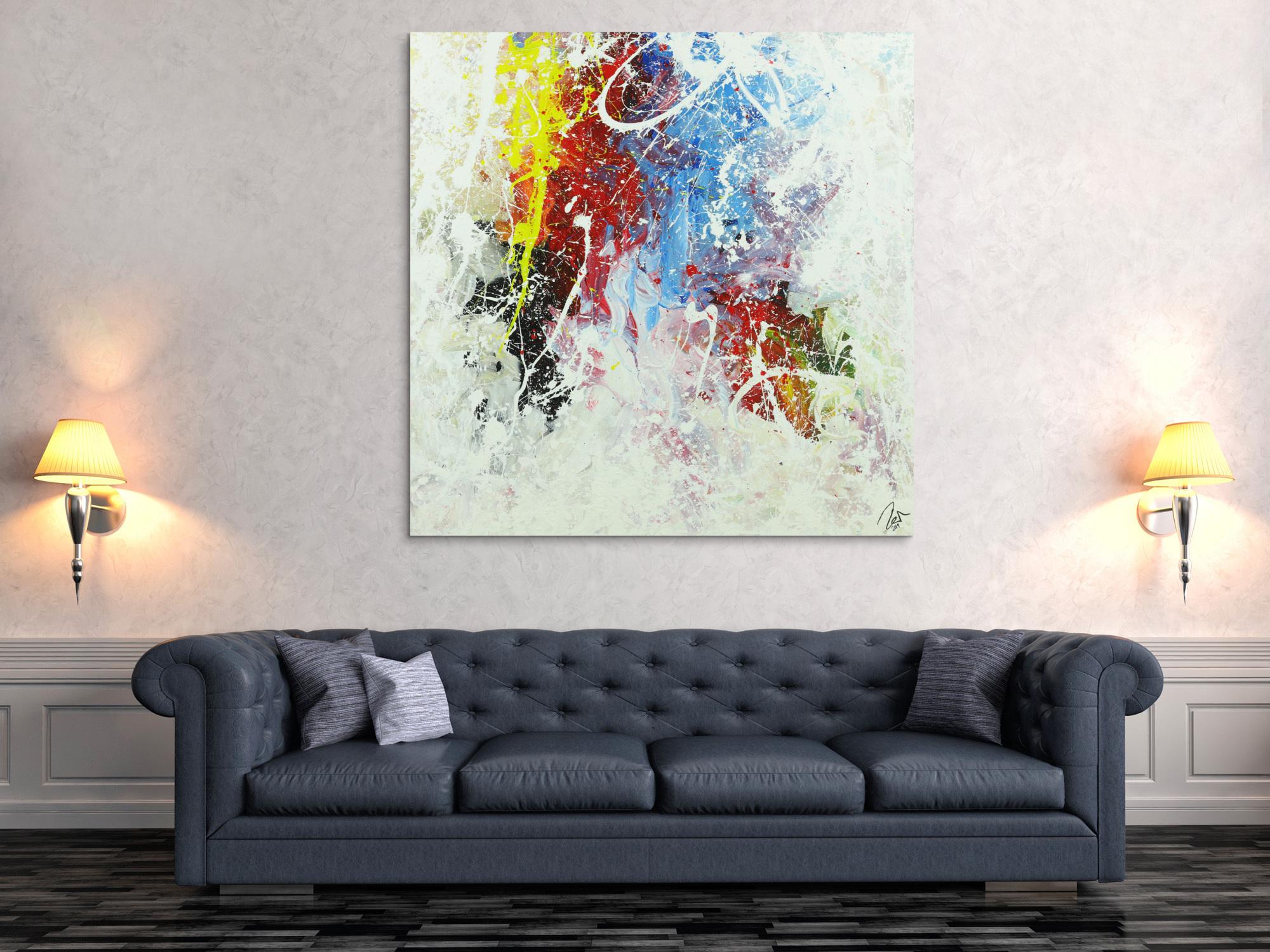 Acrylbild Action Painting helle Farben bunt handgemalt zeitgenössisch abstrakt expressionistisch