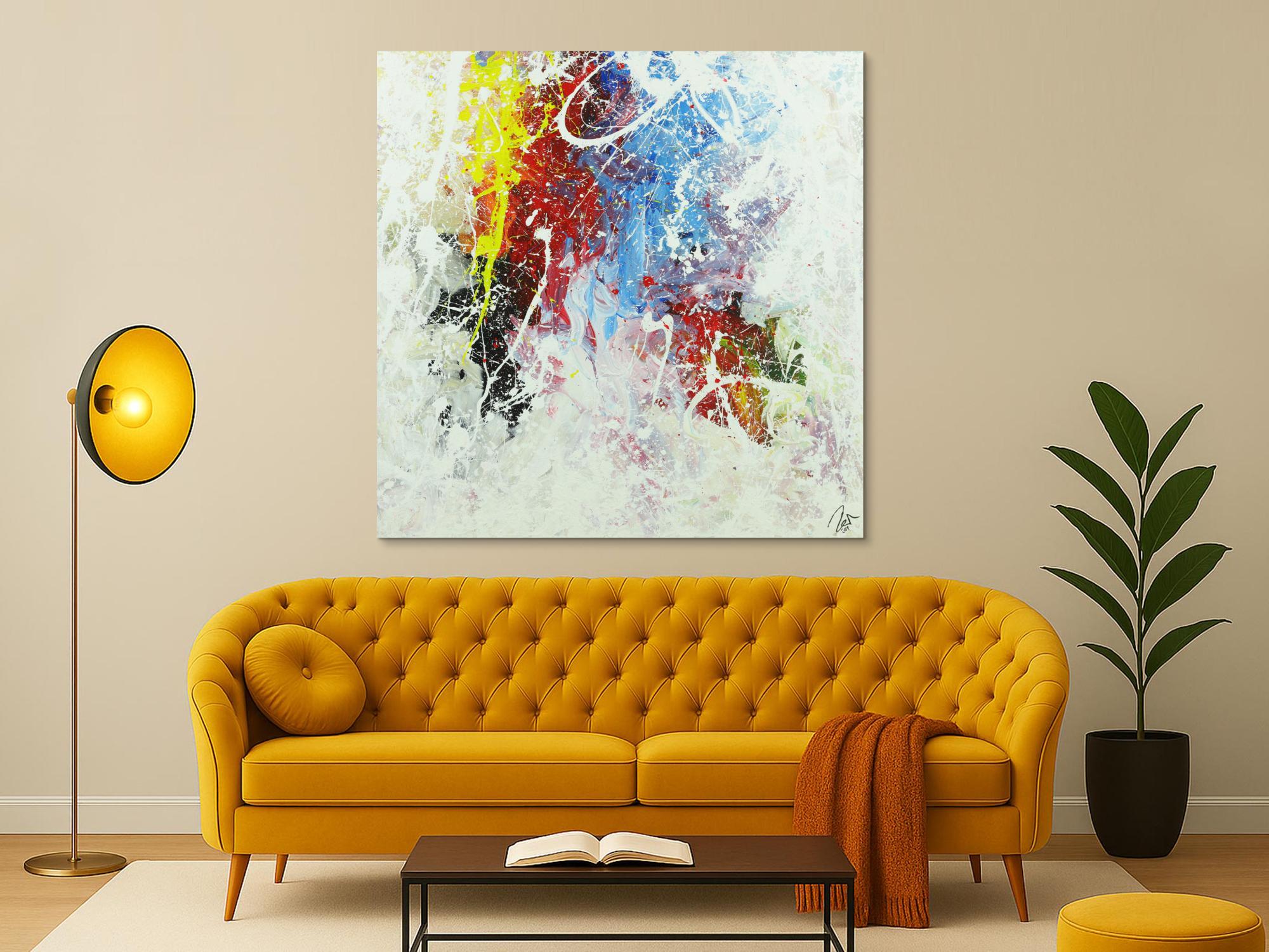 Acrylbild Action Painting helle Farben bunt handgemalt zeitgenössisch abstrakt expressionistisch