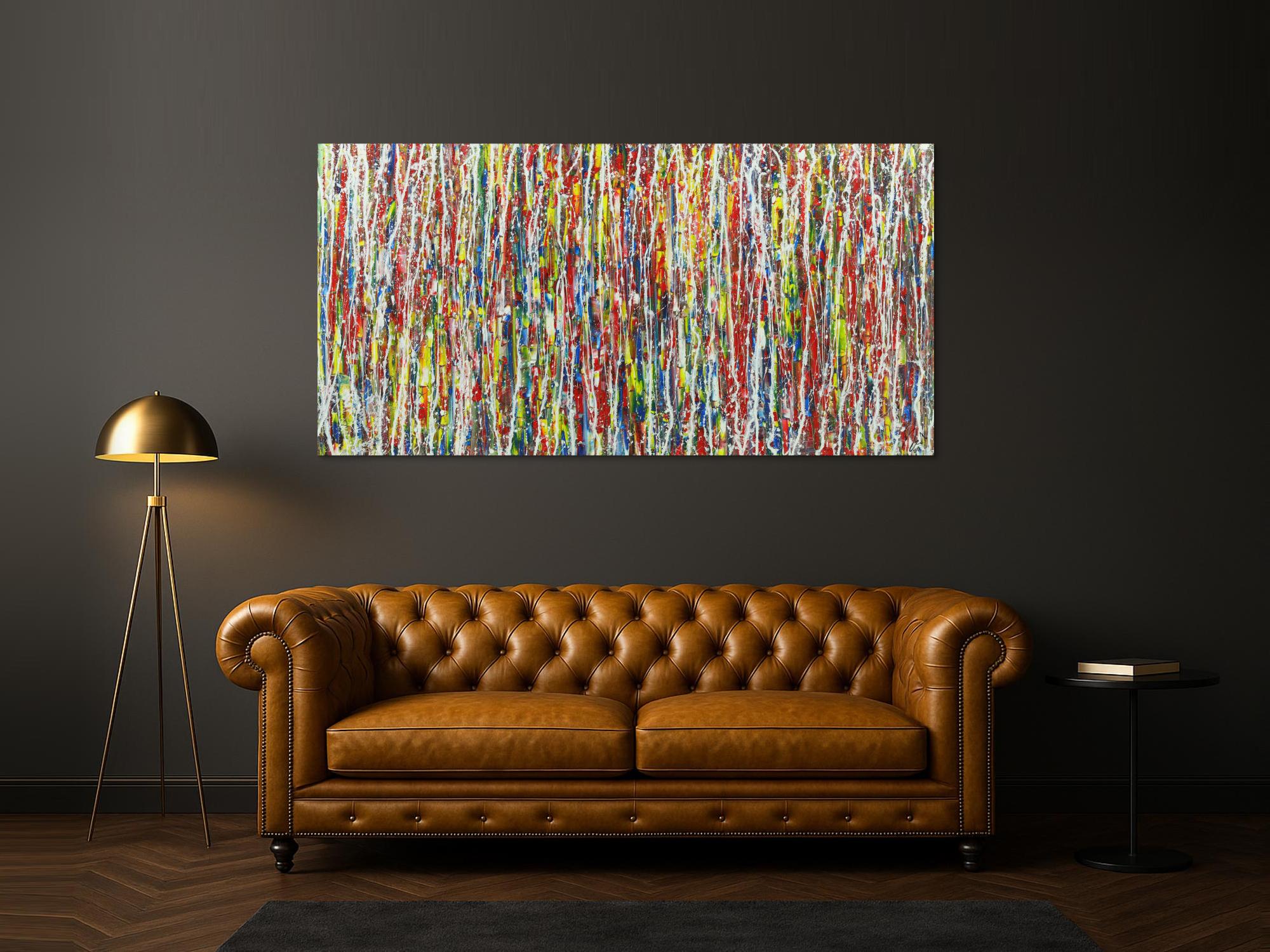 Abstraktes Acrylbild Action Painting sehr bunt Modern Art zeitgenössisch