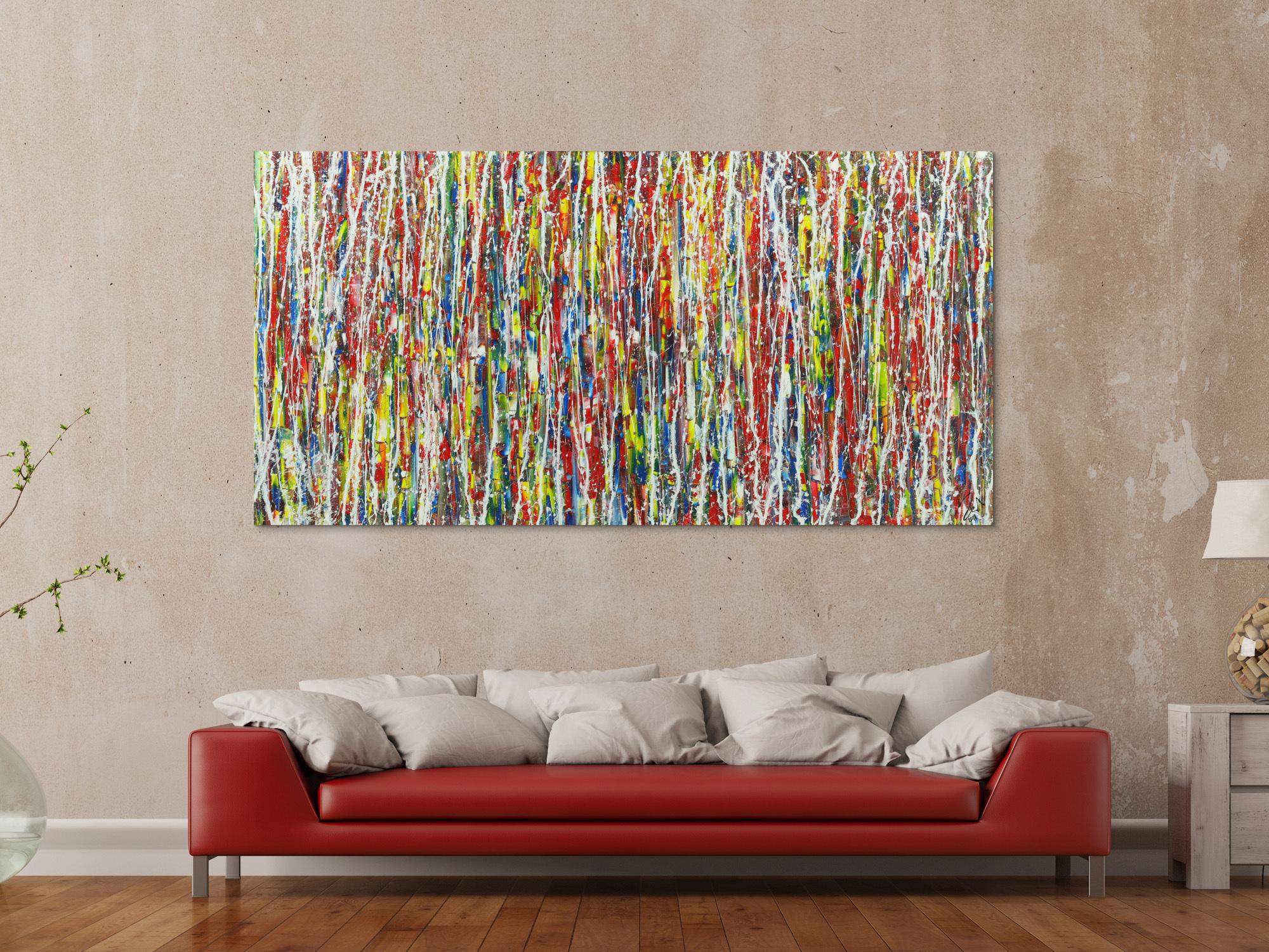 Abstraktes Acrylbild Action Painting sehr bunt Modern Art zeitgenössisch