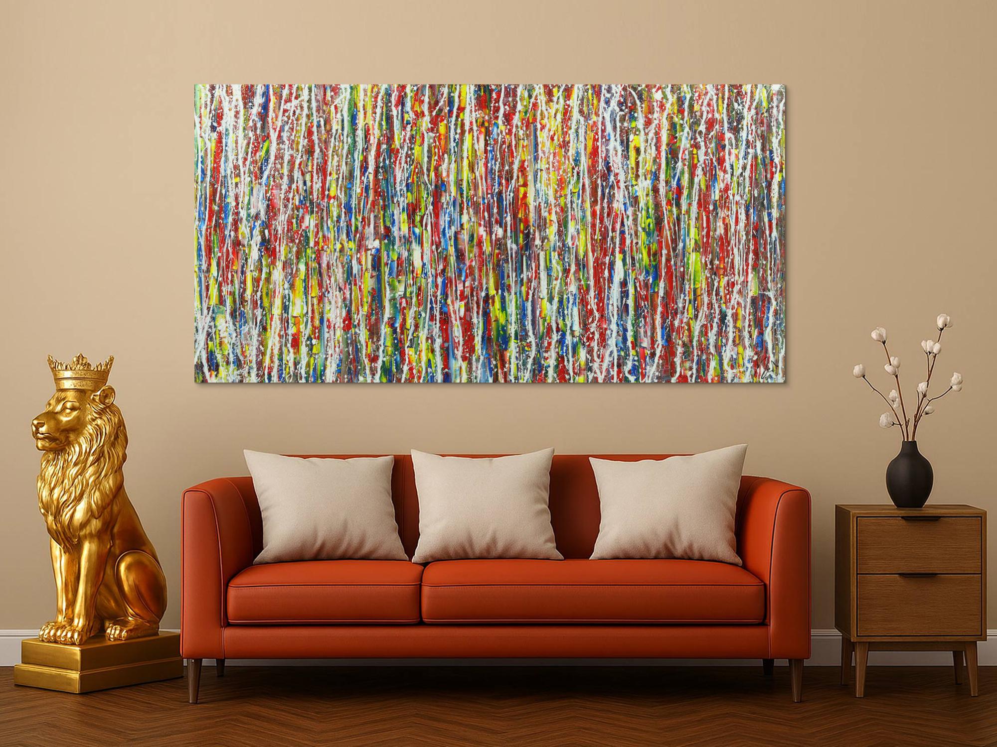 Abstraktes Acrylbild Action Painting sehr bunt Modern Art zeitgenössisch