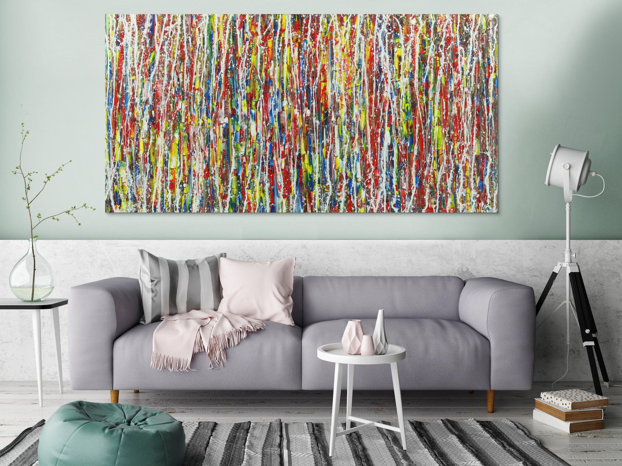 Abstraktes Acrylbild Action Painting sehr bunt Modern Art zeitgenössisch