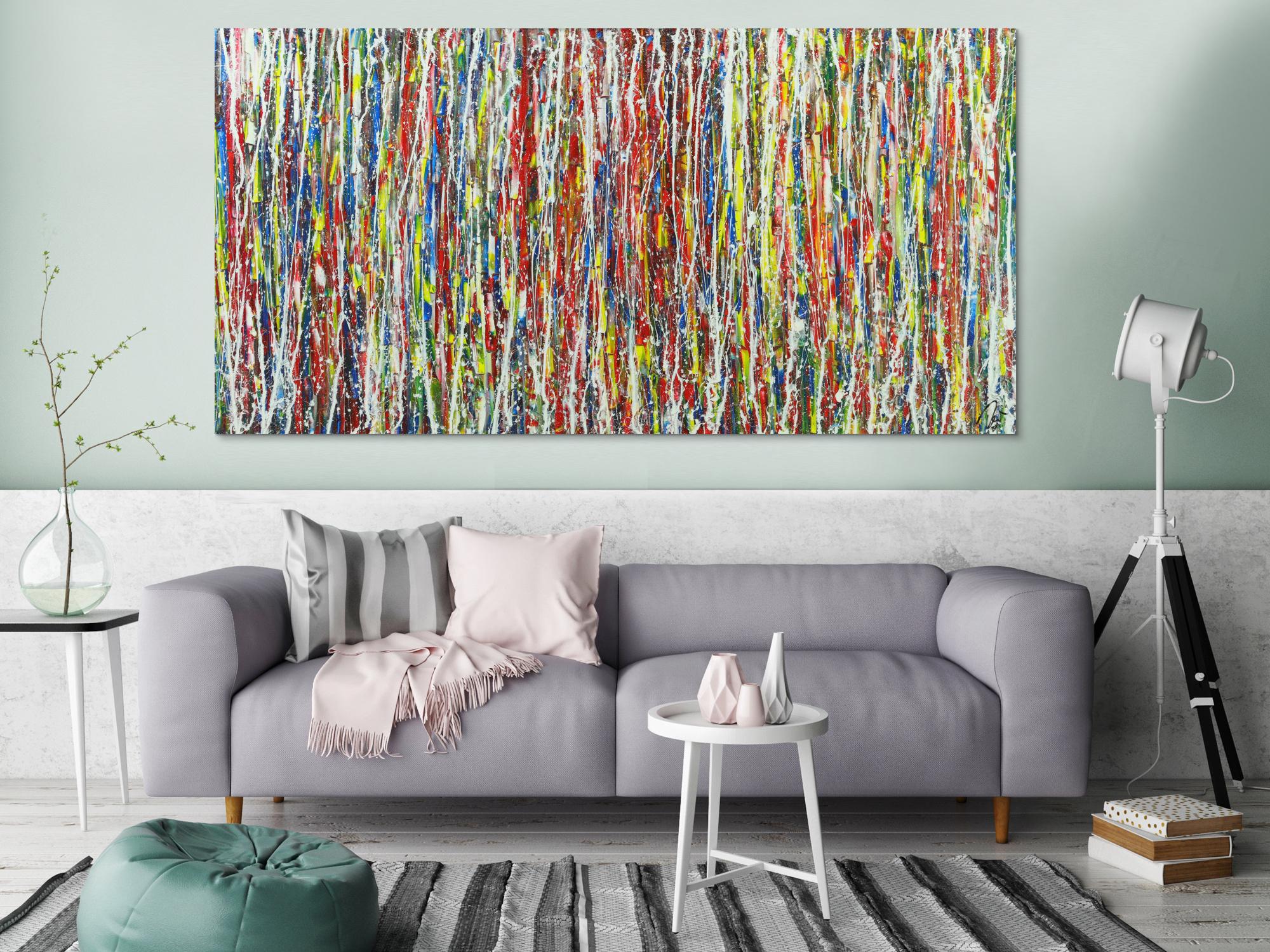 Abstraktes Gemälde Modern Art sehr bunt Action Painting auf Leinwand handgemalt groß