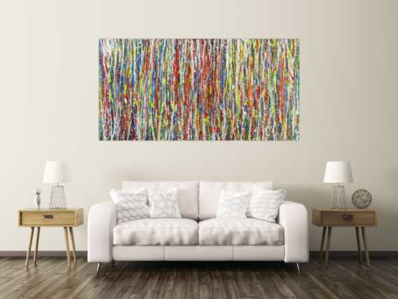 Abstraktes Gemälde Modern Art sehr bunt Action Painting auf Leinwand handgemalt groß