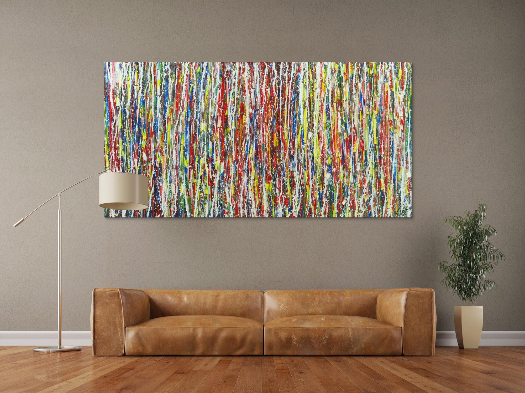 Abstraktes Gemälde Modern Art sehr bunt Action Painting auf Leinwand handgemalt groß