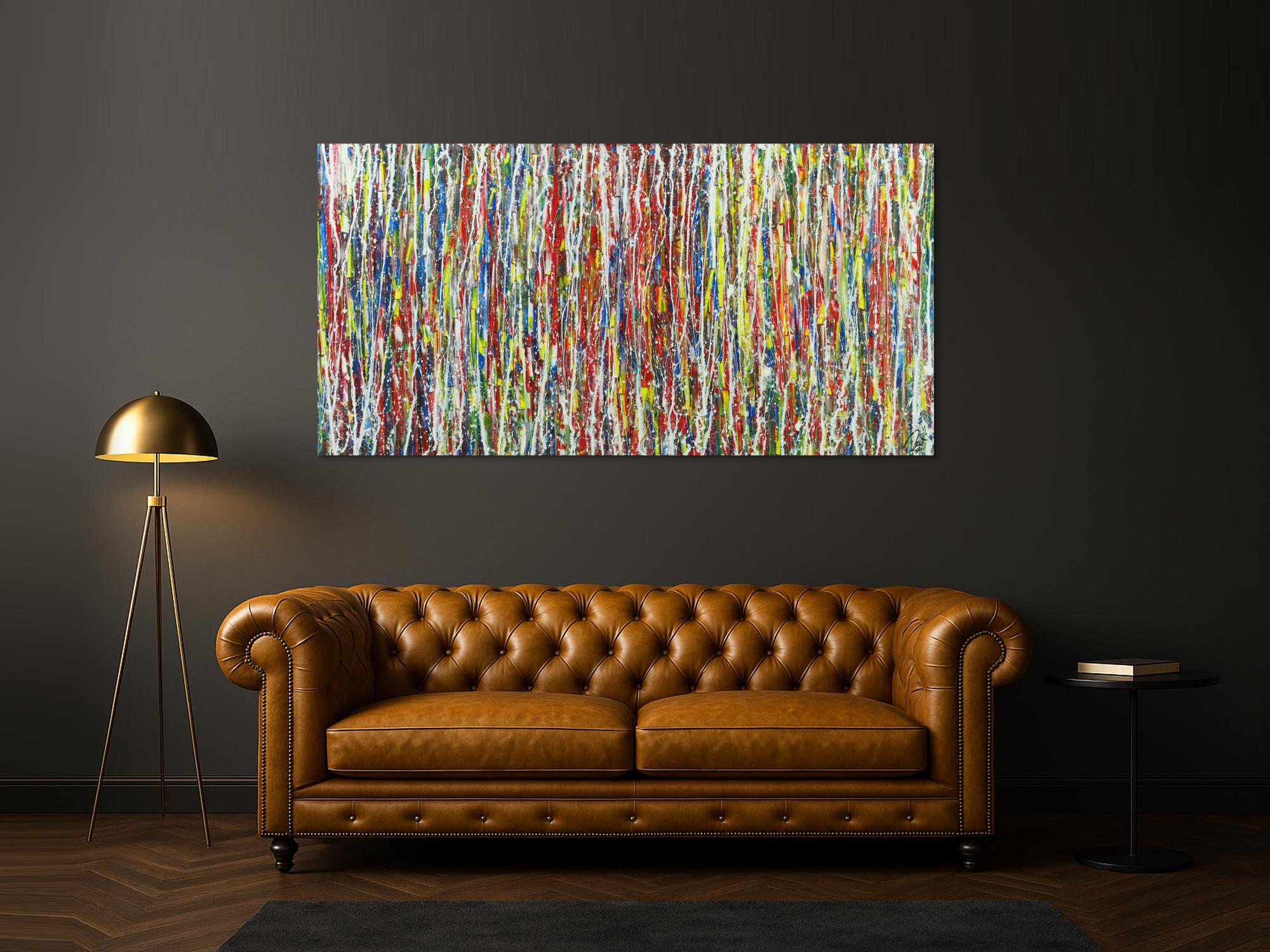 Abstraktes Gemälde Modern Art sehr bunt Action Painting auf Leinwand handgemalt groß