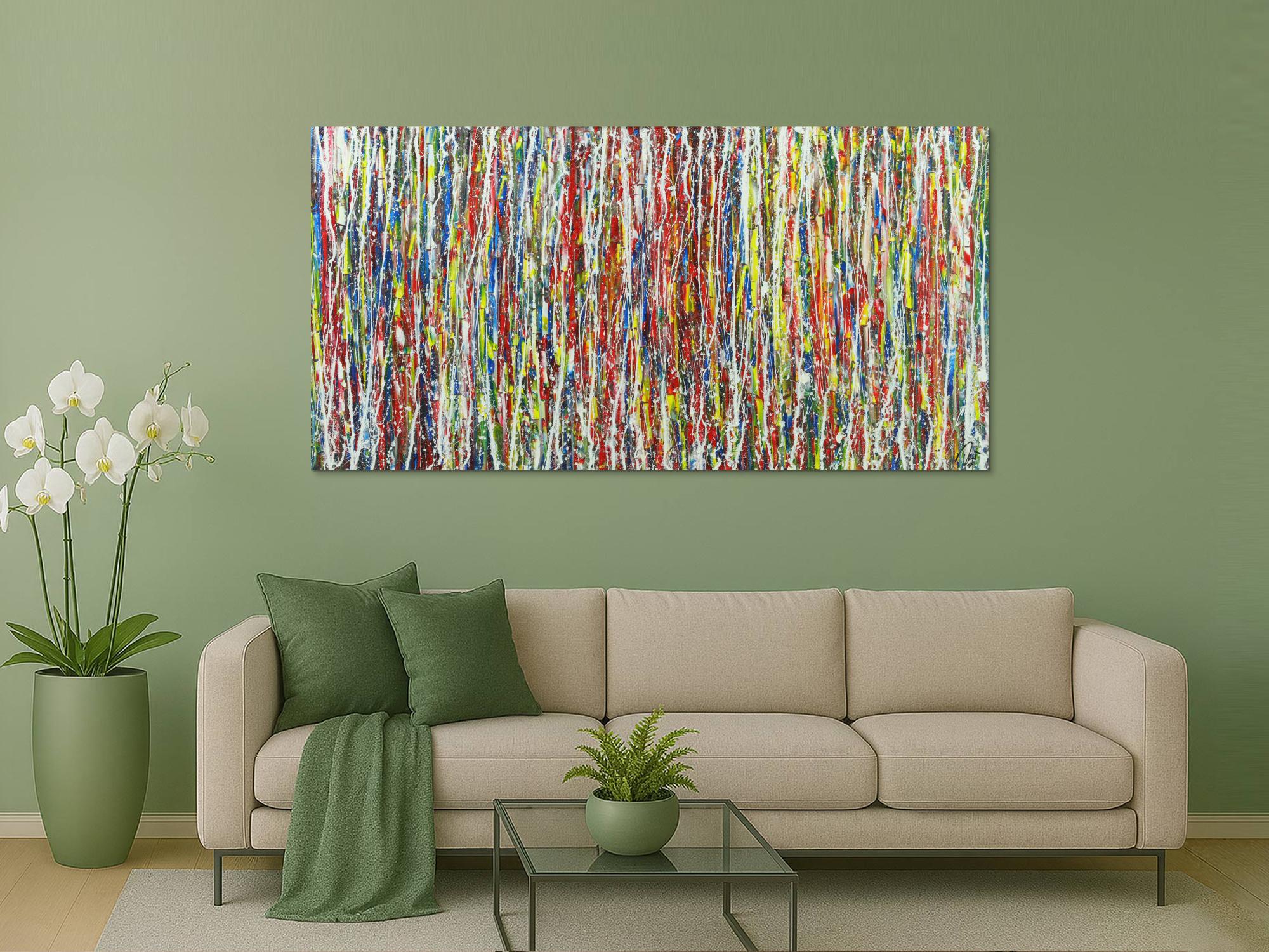 Abstraktes Gemälde Modern Art sehr bunt Action Painting auf Leinwand handgemalt groß