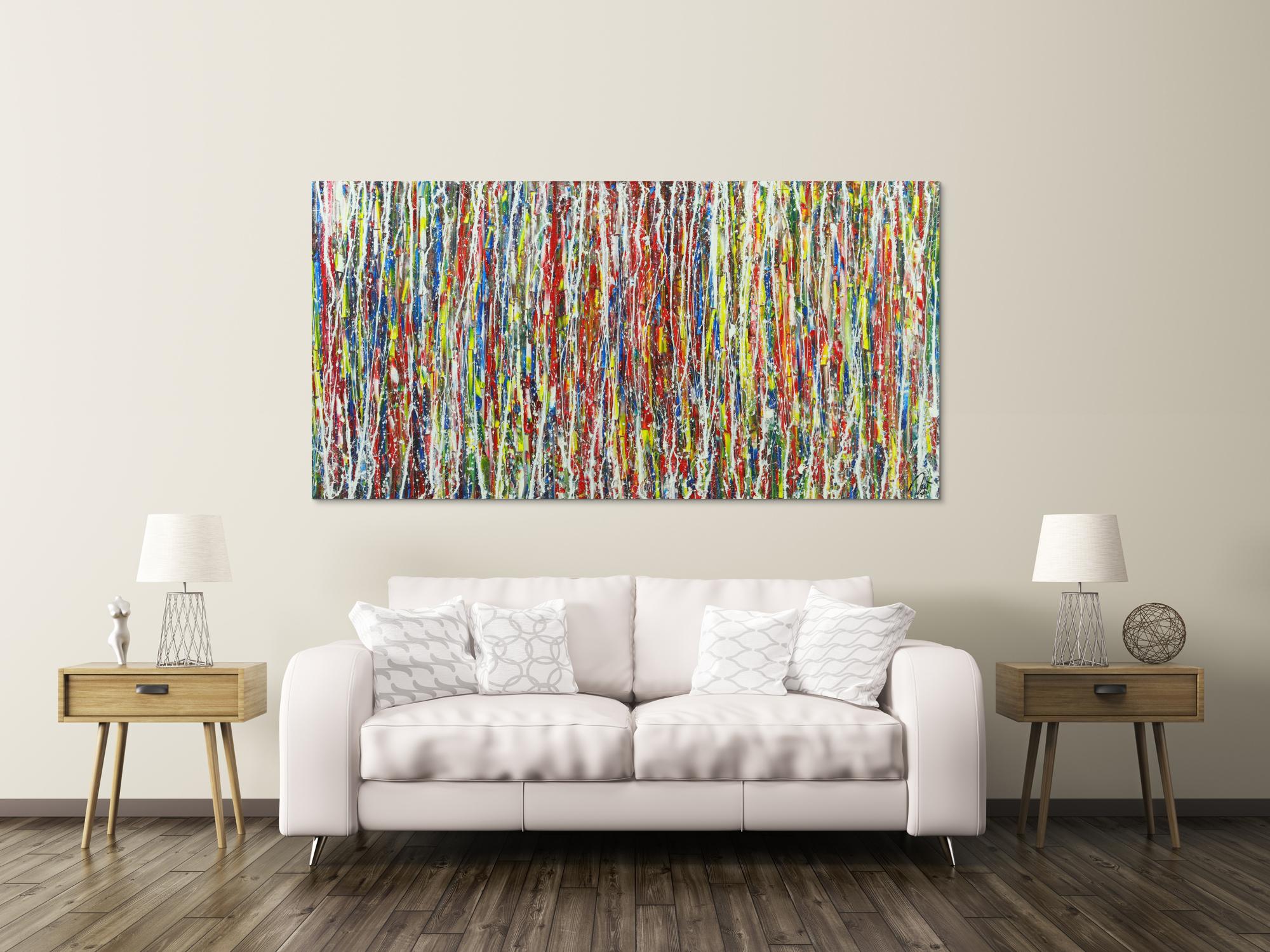 Abstraktes Gemälde Modern Art sehr bunt Action Painting auf Leinwand handgemalt groß