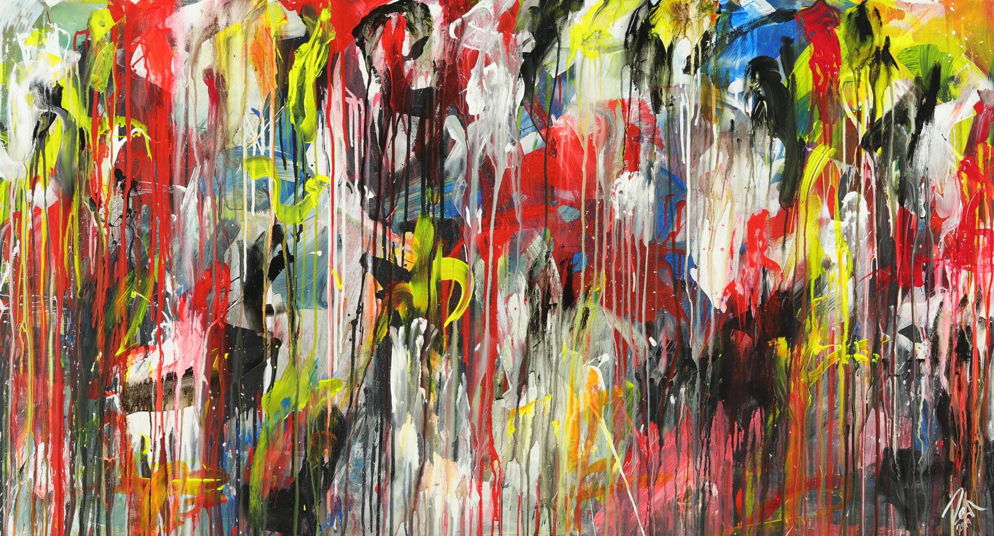 Abstraktes Acrylbild Modern Art sehr bunt Action Painting zeitgenössisch