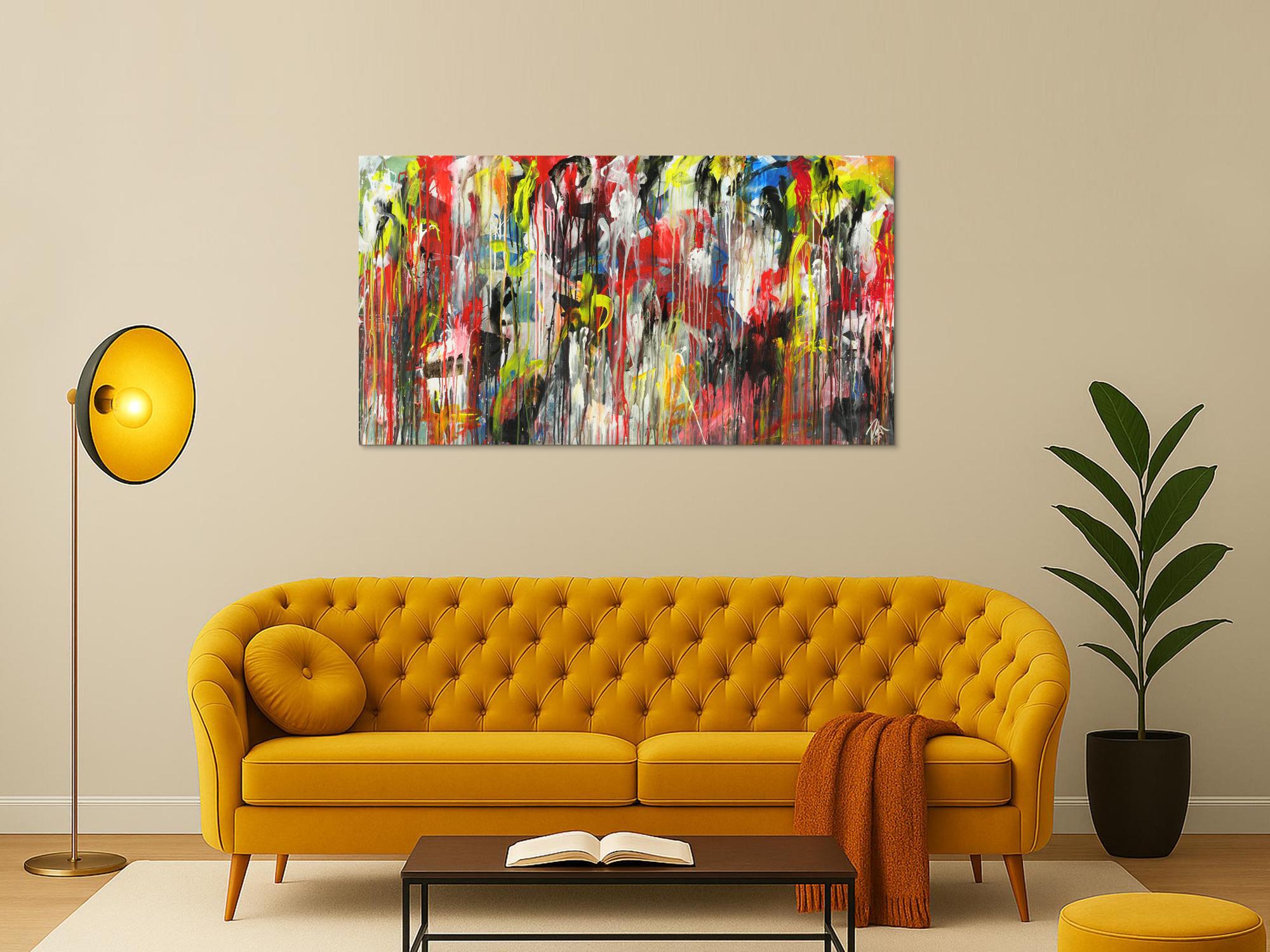 Abstraktes Acrylbild Modern Art sehr bunt Action Painting zeitgenössisch