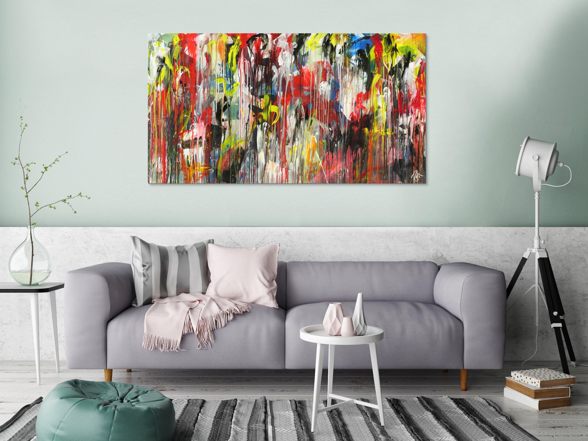 Abstraktes Acrylbild Modern Art sehr bunt Action Painting zeitgenössisch