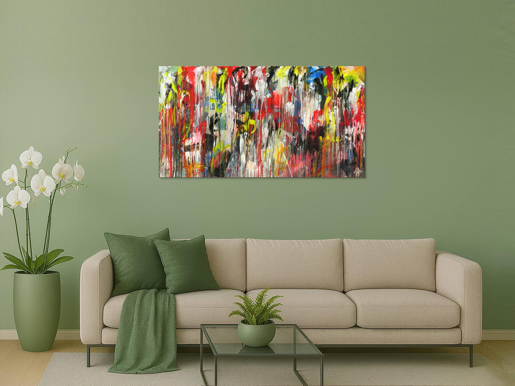 Abstraktes Acrylbild Modern Art sehr bunt Action Painting zeitgenössisch