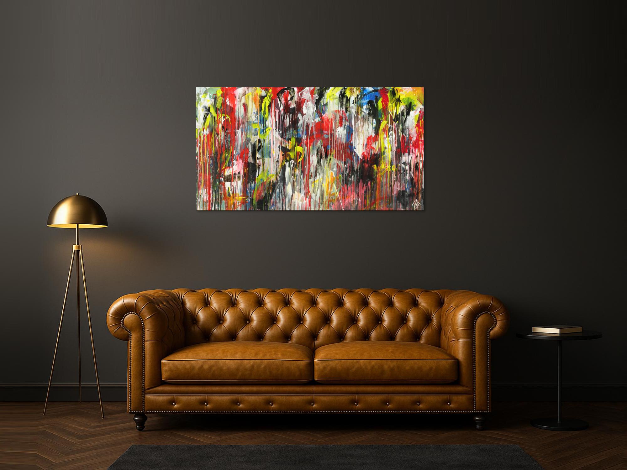 Abstraktes Acrylbild Modern Art sehr bunt Action Painting zeitgenössisch