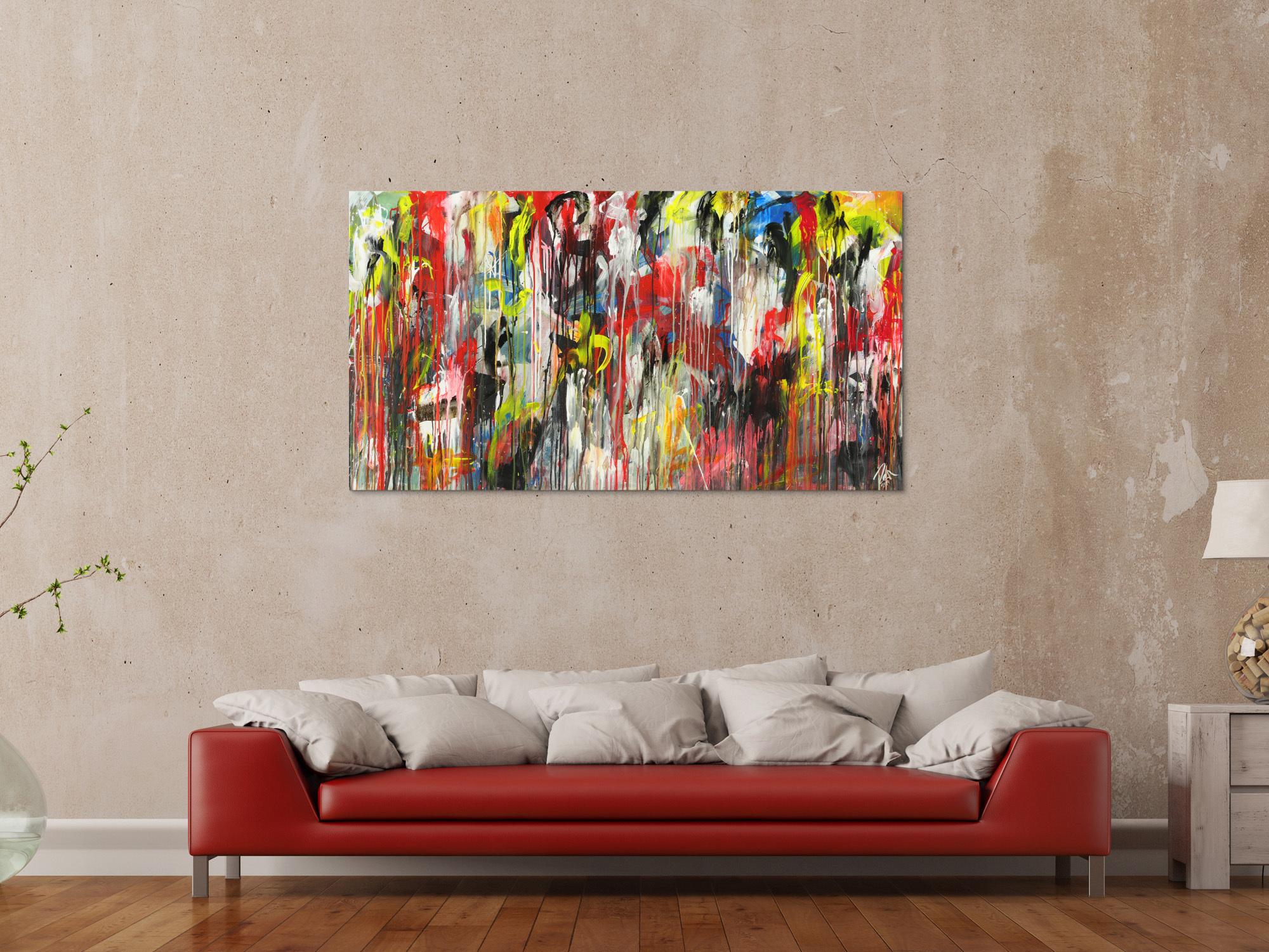 Abstraktes Acrylbild Modern Art sehr bunt Action Painting zeitgenössisch