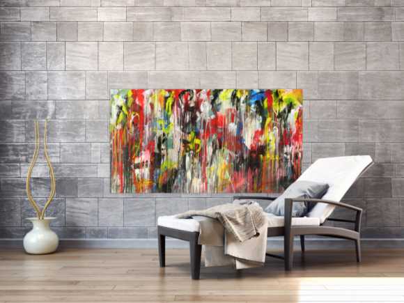 Abstraktes Acrylbild Modern Art sehr bunt Action Painting zeitgenössisch