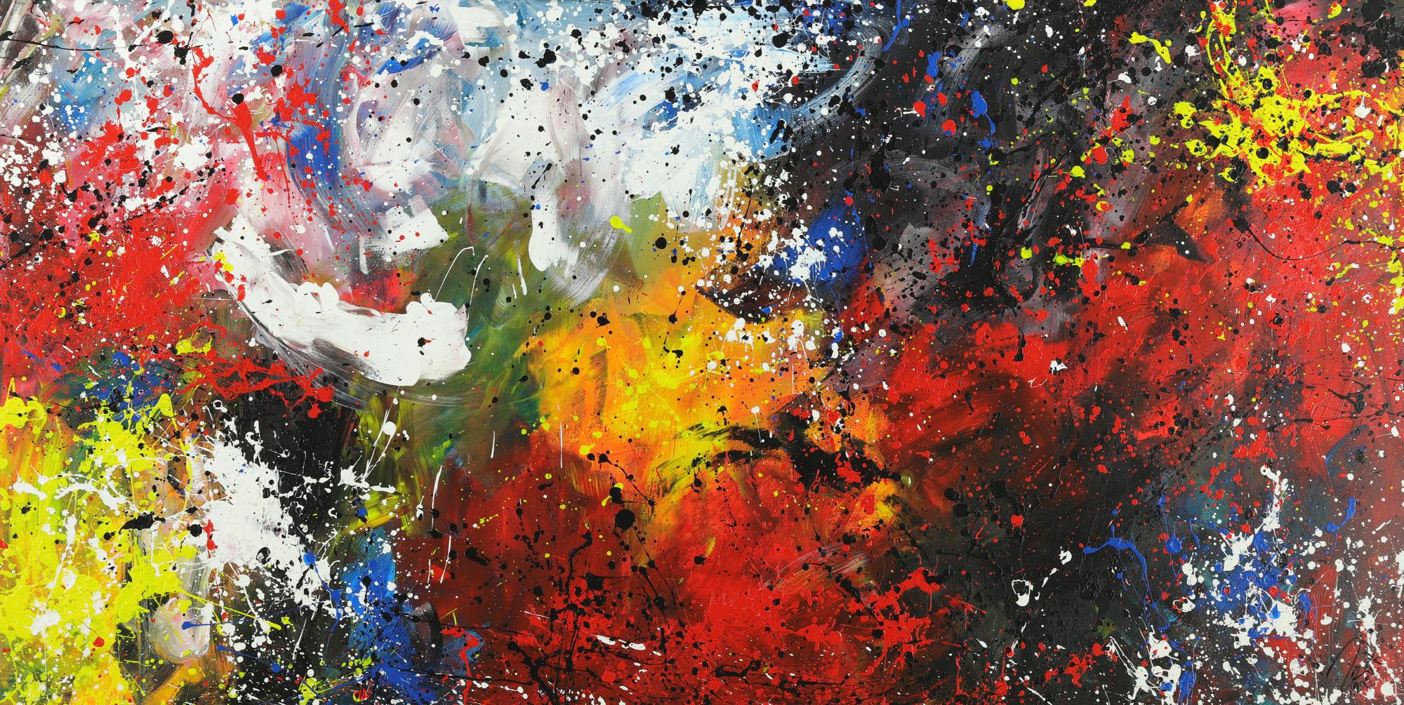 Abstraktes Acrylbild bunt Action Painting Modern Art handgemalt