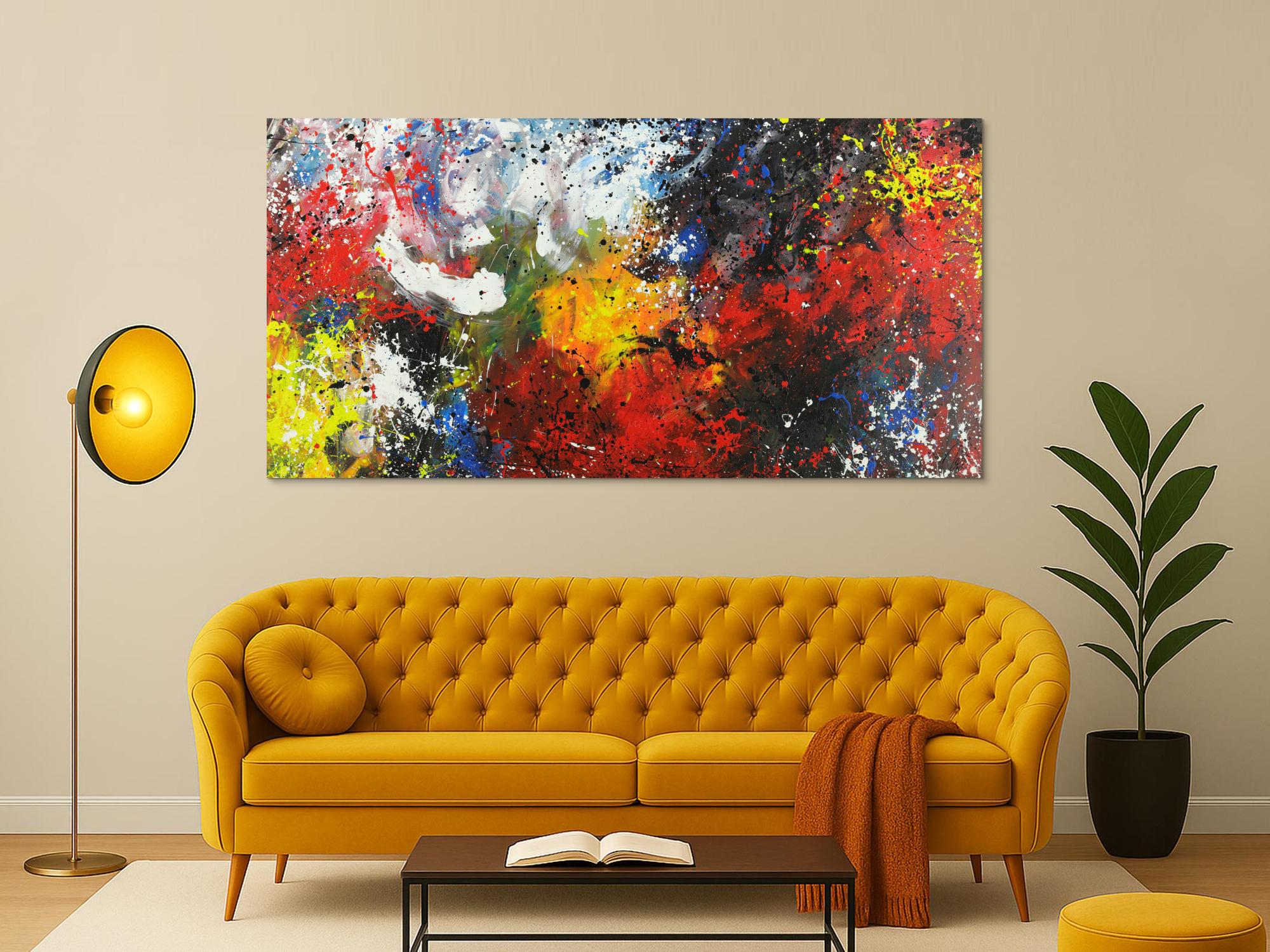 Abstraktes Acrylbild bunt Action Painting Modern Art handgemalt