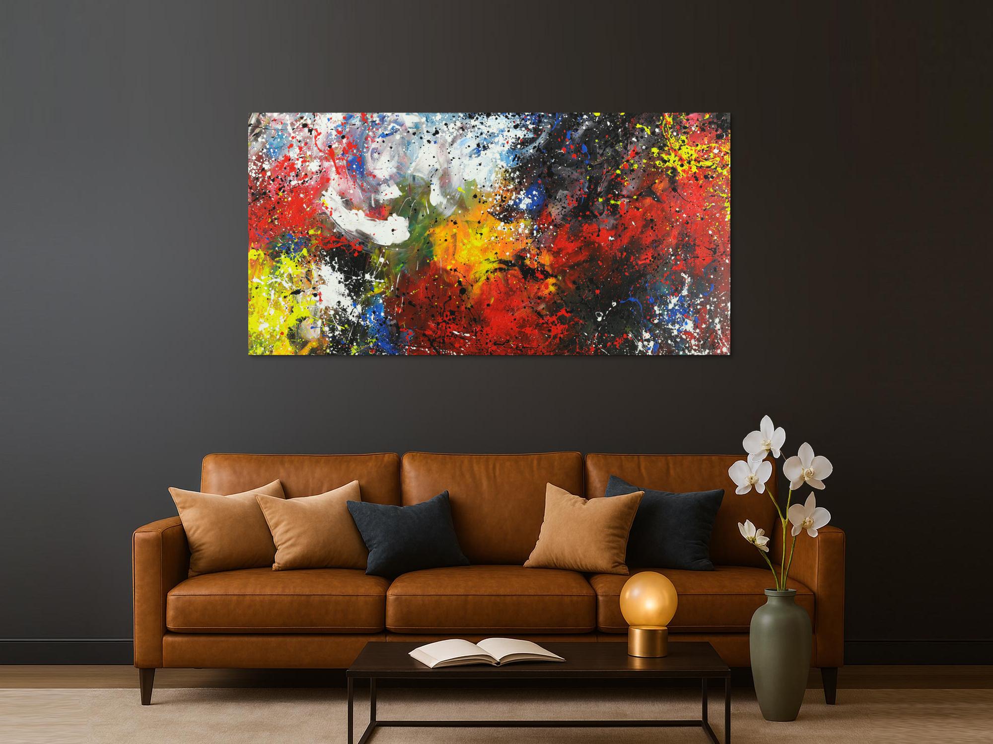 Abstraktes Acrylbild bunt Action Painting Modern Art handgemalt