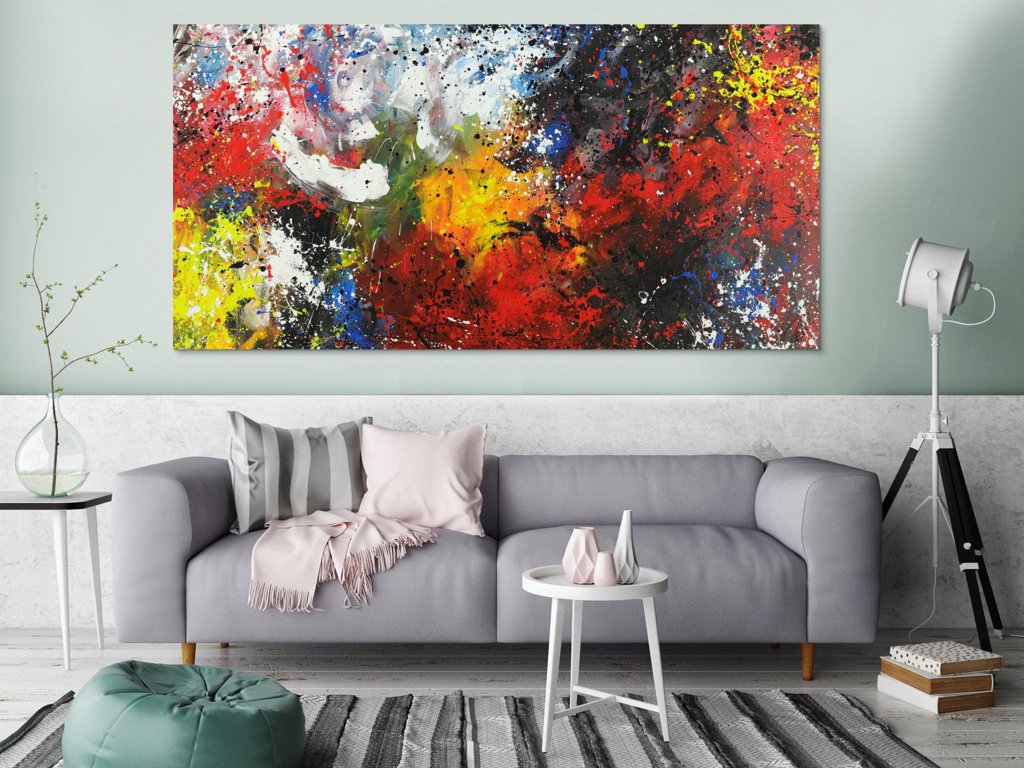 Abstraktes Acrylbild bunt Action Painting Modern Art handgemalt