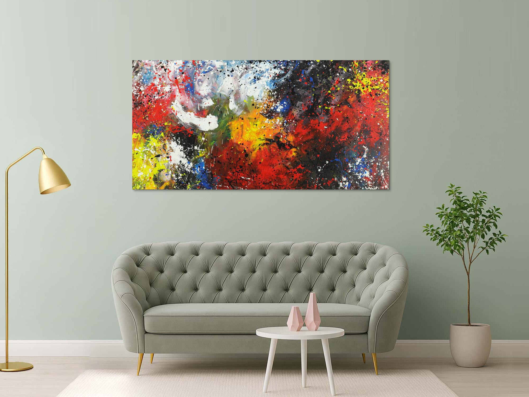 Abstraktes Acrylbild bunt Action Painting Modern Art handgemalt