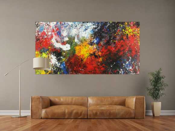 Abstraktes Acrylbild bunt Action Painting Modern Art handgemalt