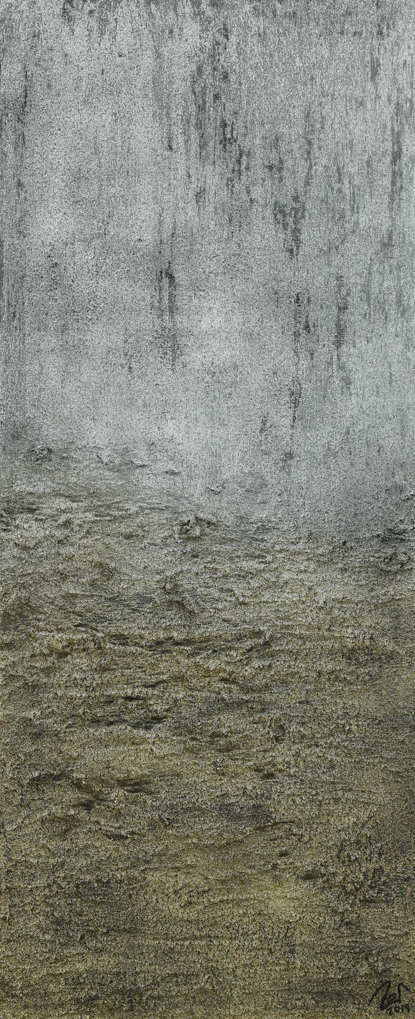 Abstraktes Acrylbild mit Struktur silber und gold Farbe sehr modern zeitgenössisch