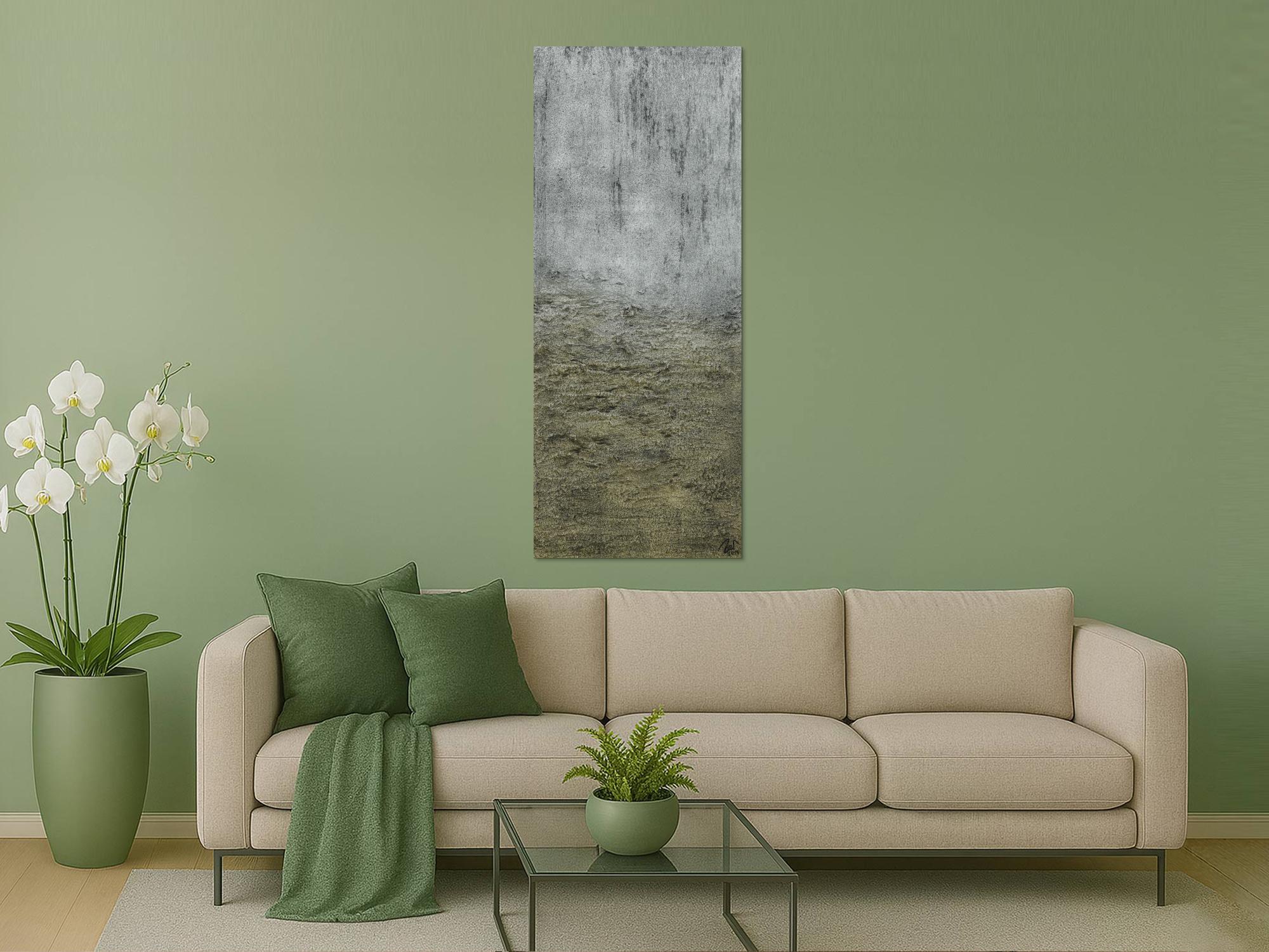 Abstraktes Acrylbild mit Struktur silber und gold Farbe sehr modern zeitgenössisch