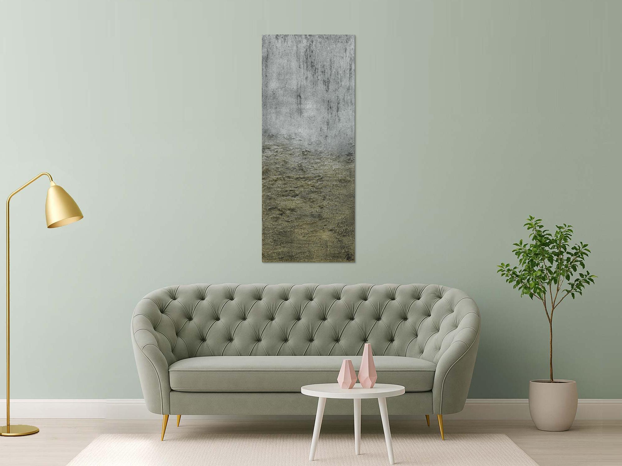 Abstraktes Acrylbild mit Struktur silber und gold Farbe sehr modern zeitgenössisch