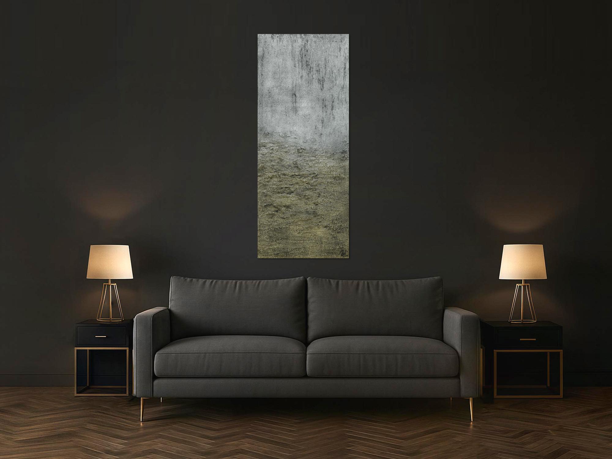 Abstraktes Acrylbild mit Struktur silber und gold Farbe sehr modern zeitgenössisch