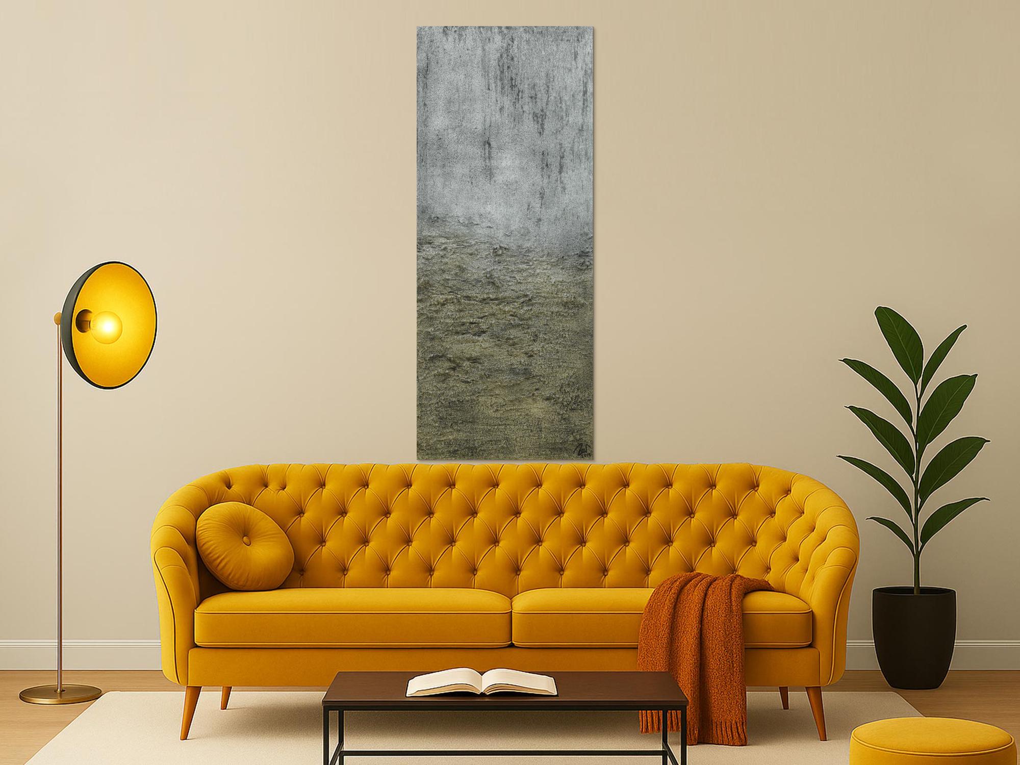 Abstraktes Acrylbild mit Struktur silber und gold Farbe sehr modern zeitgenössisch