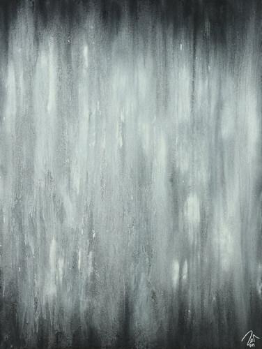 Abstraktes Acrylbild schwarz weiß feine Struktur mit Sand modern zeigenössisch