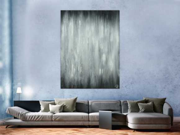 Abstraktes Acrylbild schwarz weiß feine Struktur mit Sand modern zeigenössisch