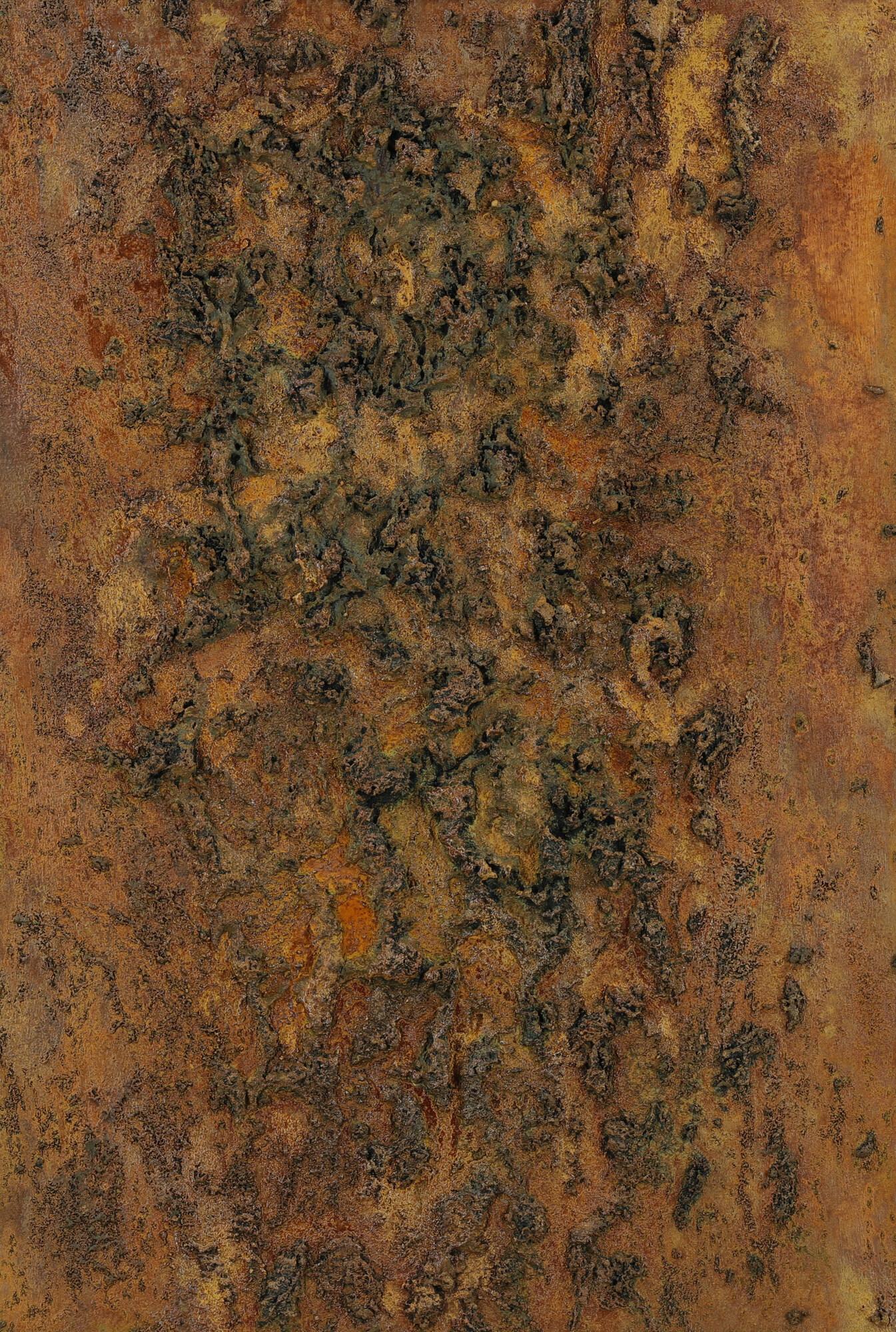 Abstrakres Gemälde aus echtem Rost und sehr grober Struktur zeitgenössisch modern Rost auf Leinwand