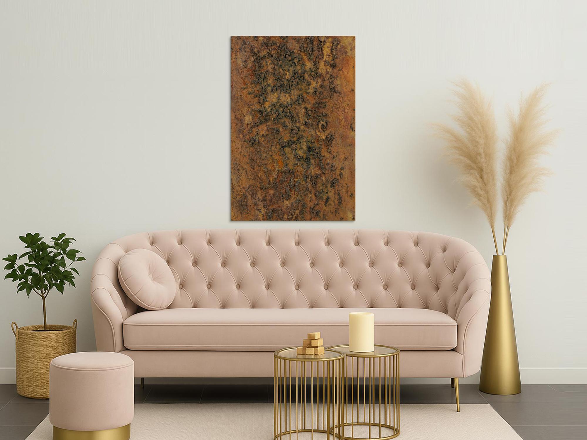 Abstrakres Gemälde aus echtem Rost und sehr grober Struktur zeitgenössisch modern Rost auf Leinwand