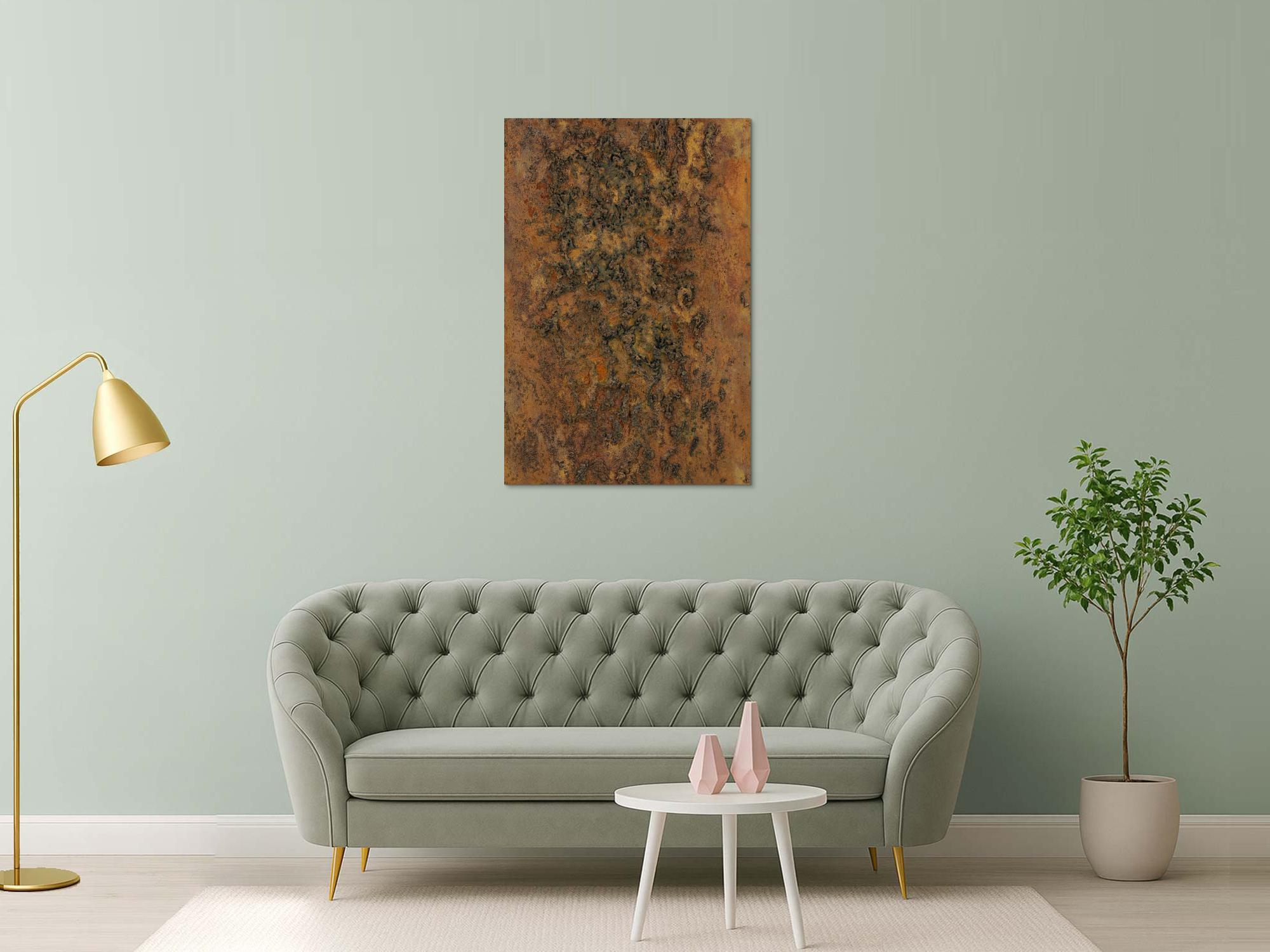 Abstrakres Gemälde aus echtem Rost und sehr grober Struktur zeitgenössisch modern Rost auf Leinwand