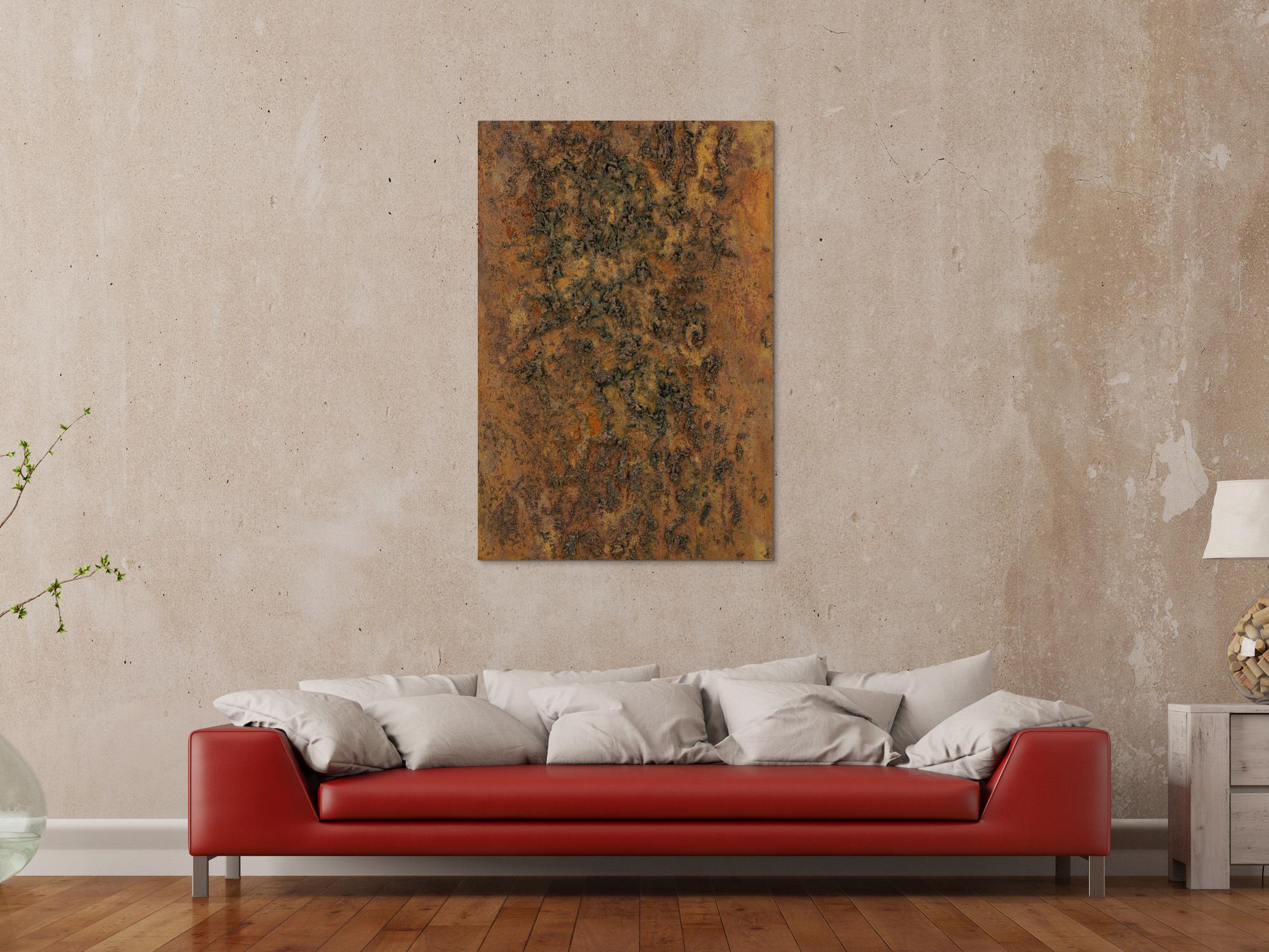 Abstrakres Gemälde aus echtem Rost und sehr grober Struktur zeitgenössisch modern Rost auf Leinwand