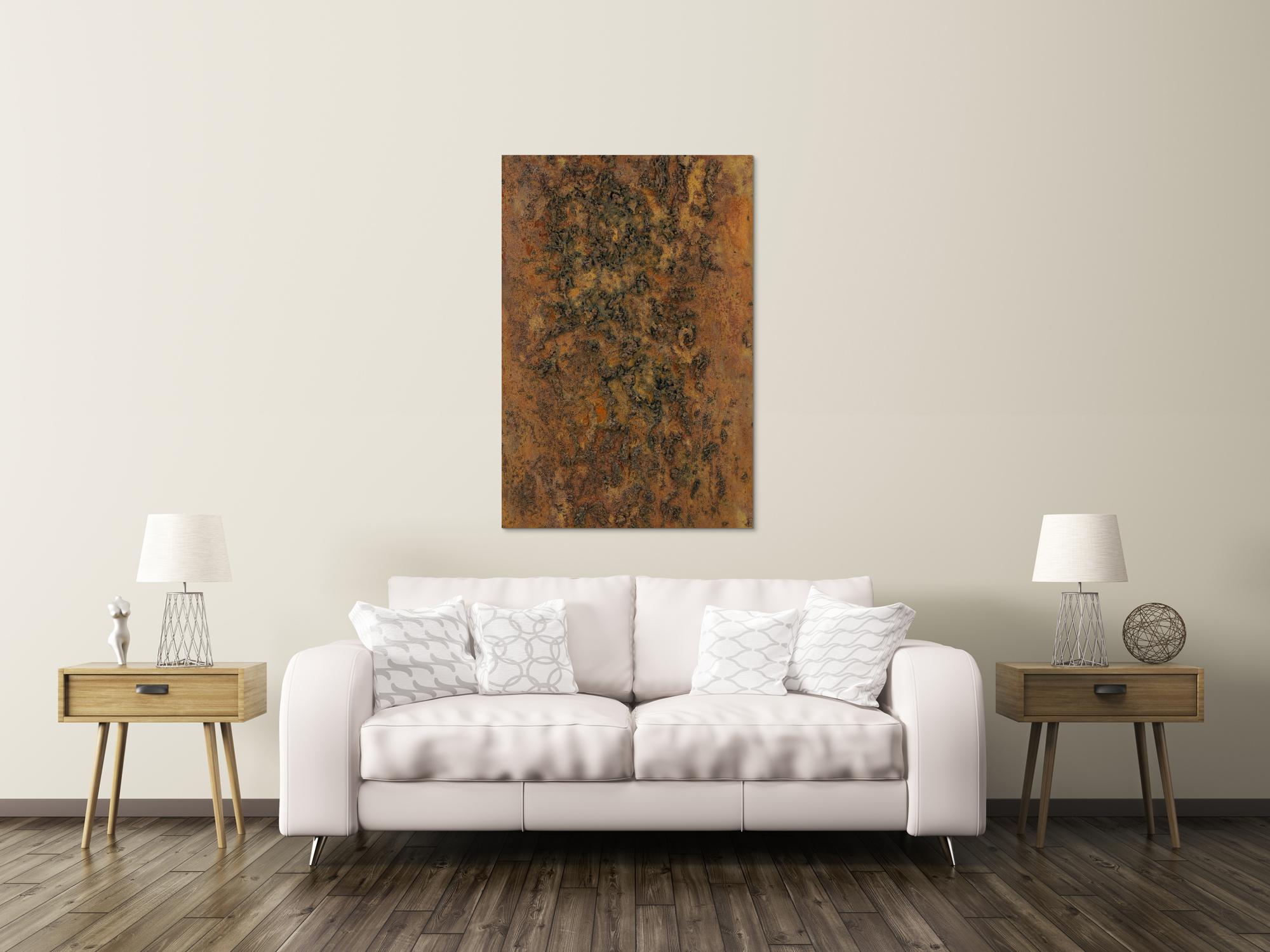 Abstrakres Gemälde aus echtem Rost und sehr grober Struktur zeitgenössisch modern Rost auf Leinwand