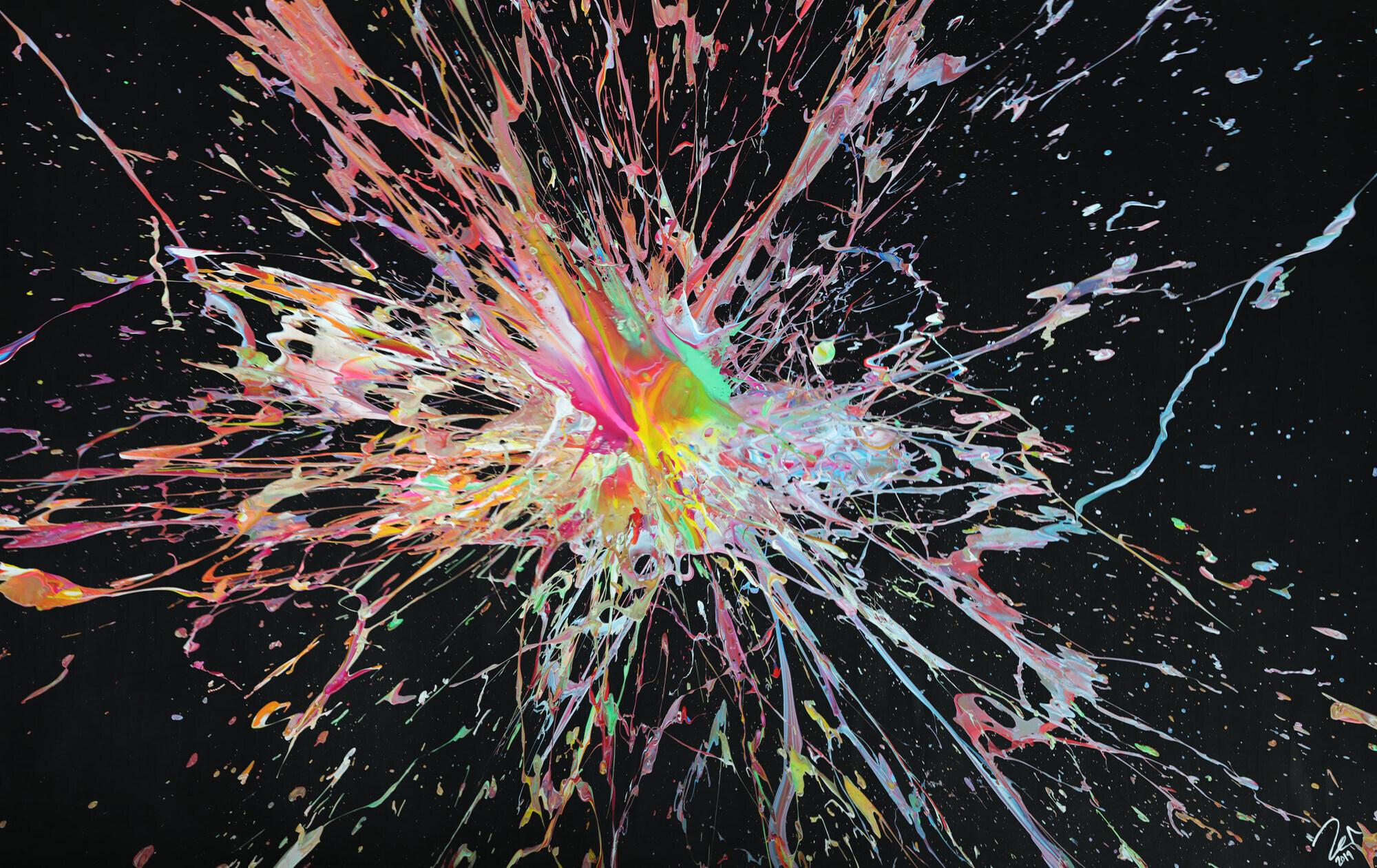 Abstraktes Acrylbild Action Painting sehr modern Splash Art zeitgenössisch expressionistisch