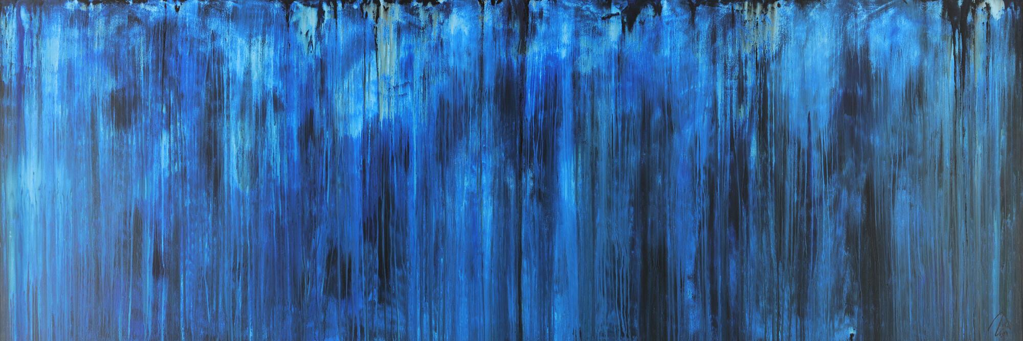 Abstraktes Acrylbild Modern Art zeitgenössisch blau auf Leinwand handgemalt